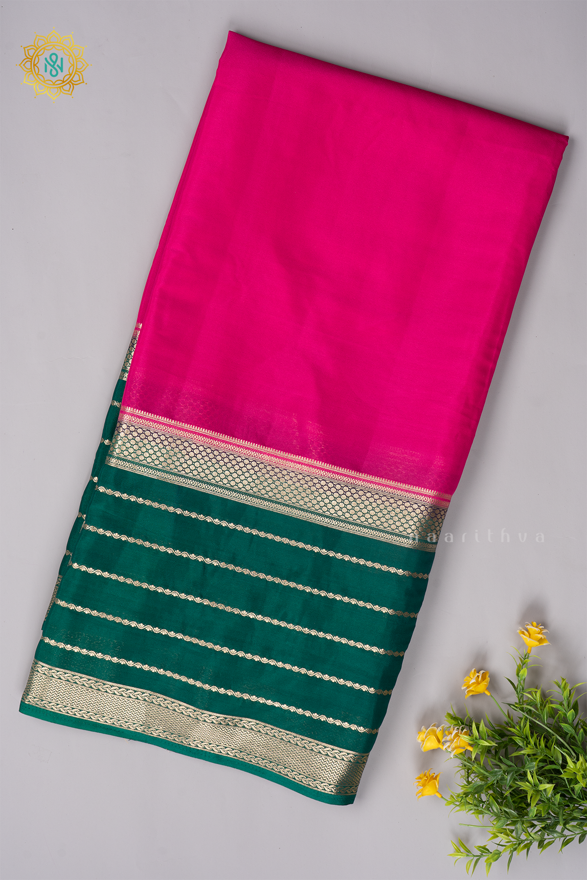 PINK WITH GREEN - SEMI MYSORE CRPE SILK