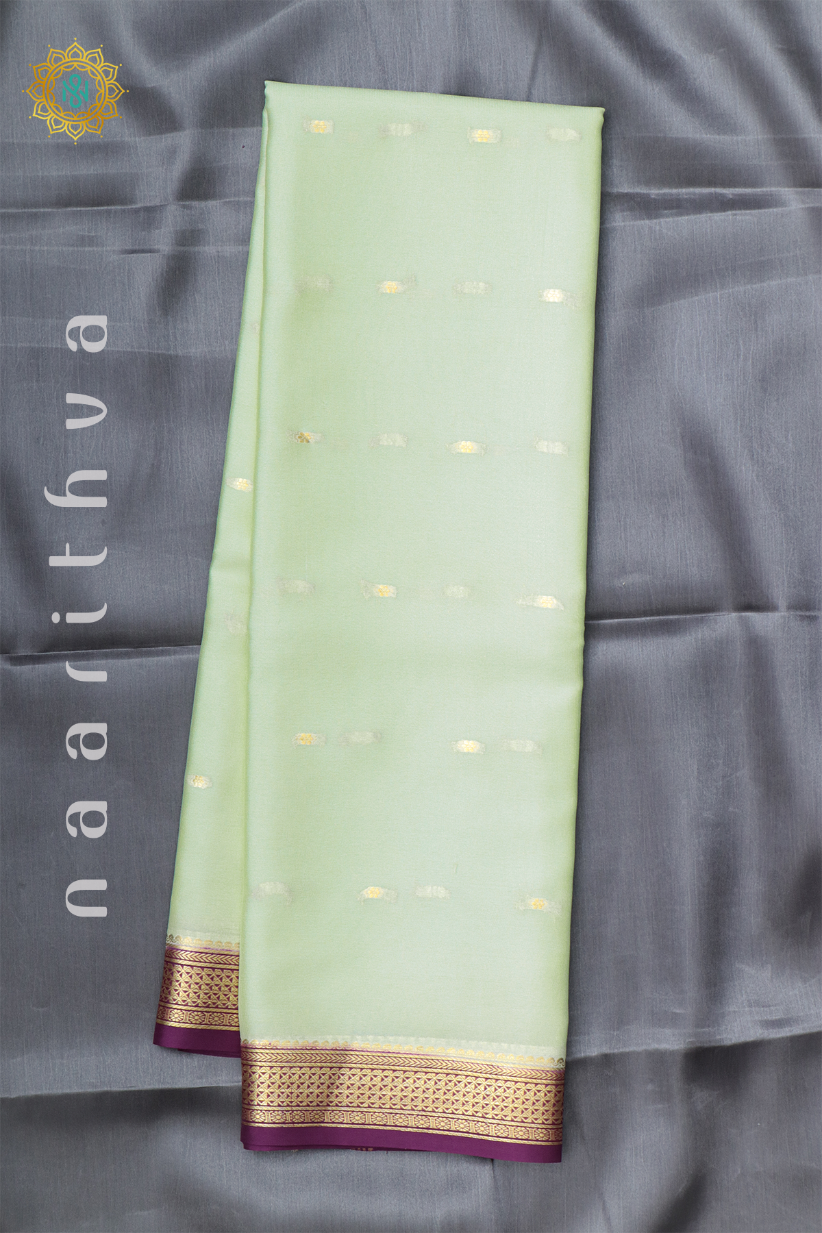 PISTA GREEN WITH MAGENTA - PURE MYSORE CREPE SILK