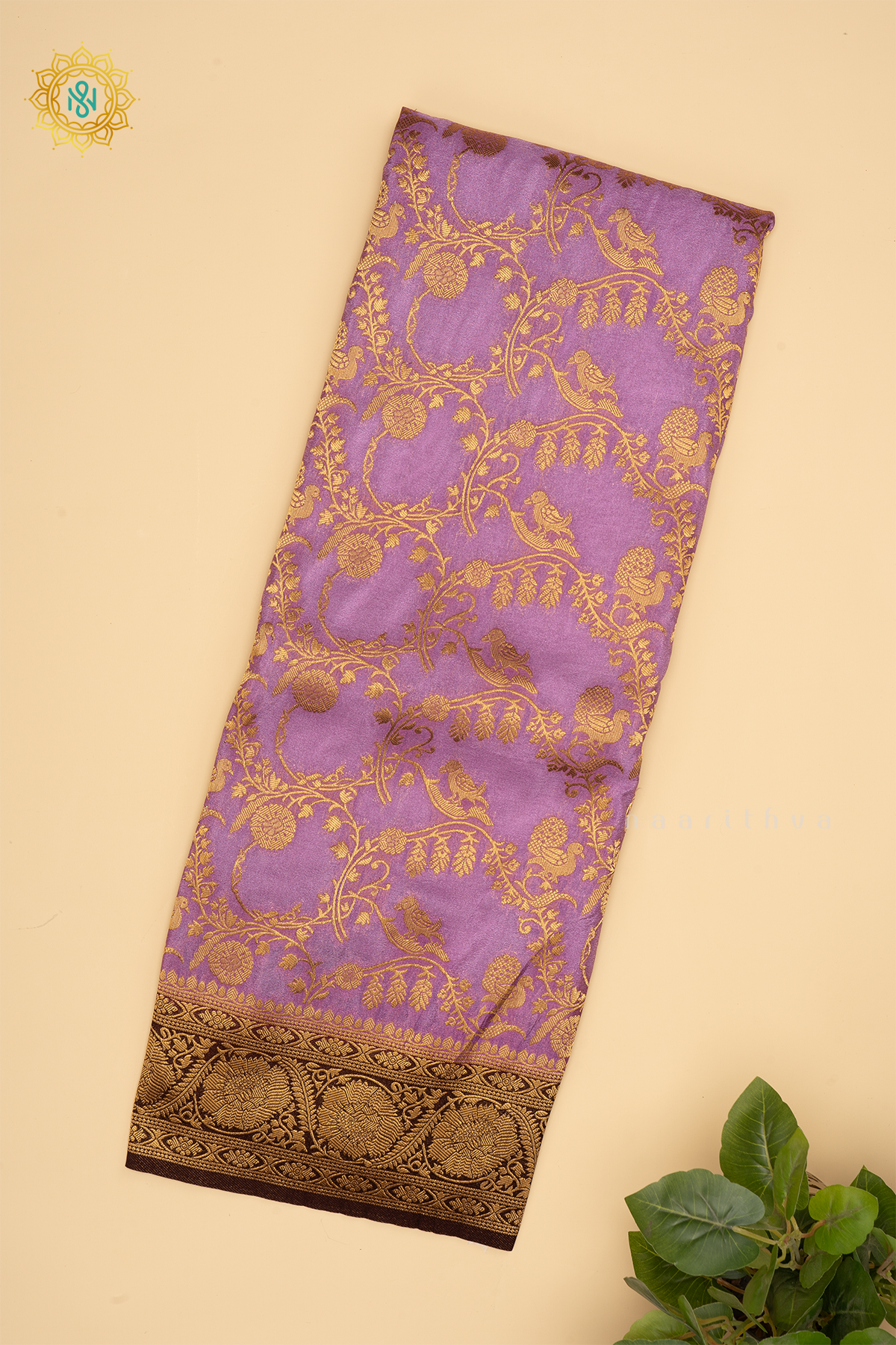 Lavender With Purple Semi Crepe Georgette Saree With Brocade Body And Contrast Zari Border