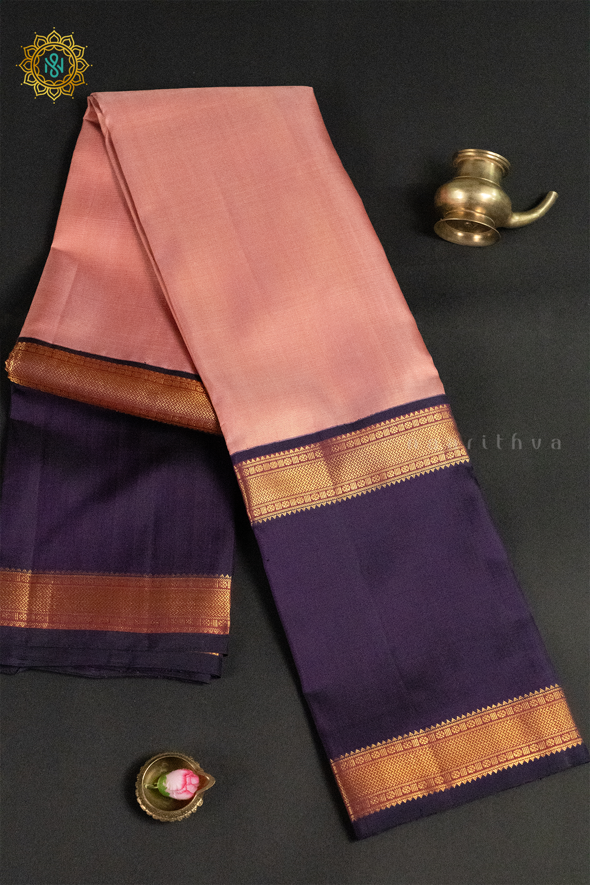 PEACH WITH DEEP WINE - PURE KANJIVARAM SILK