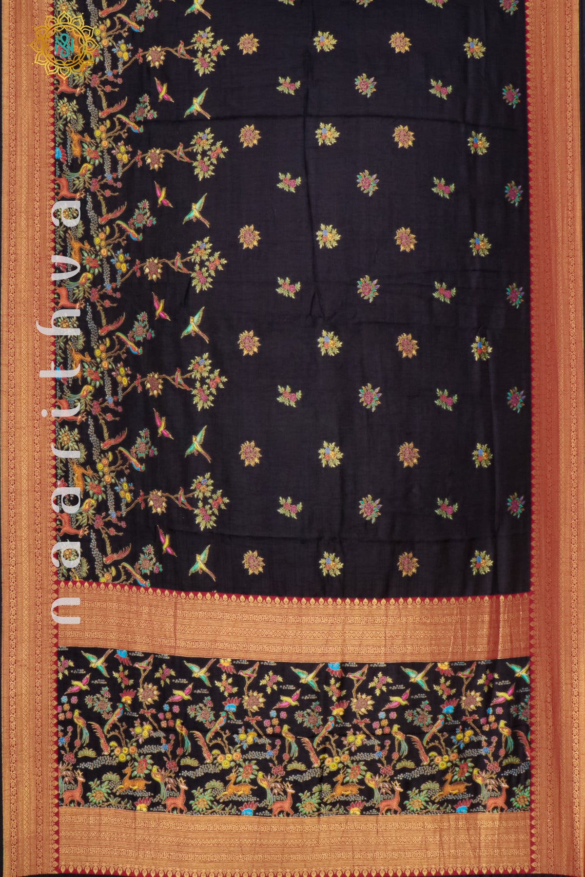 BLACK WITH MAROON - DOLA SILK