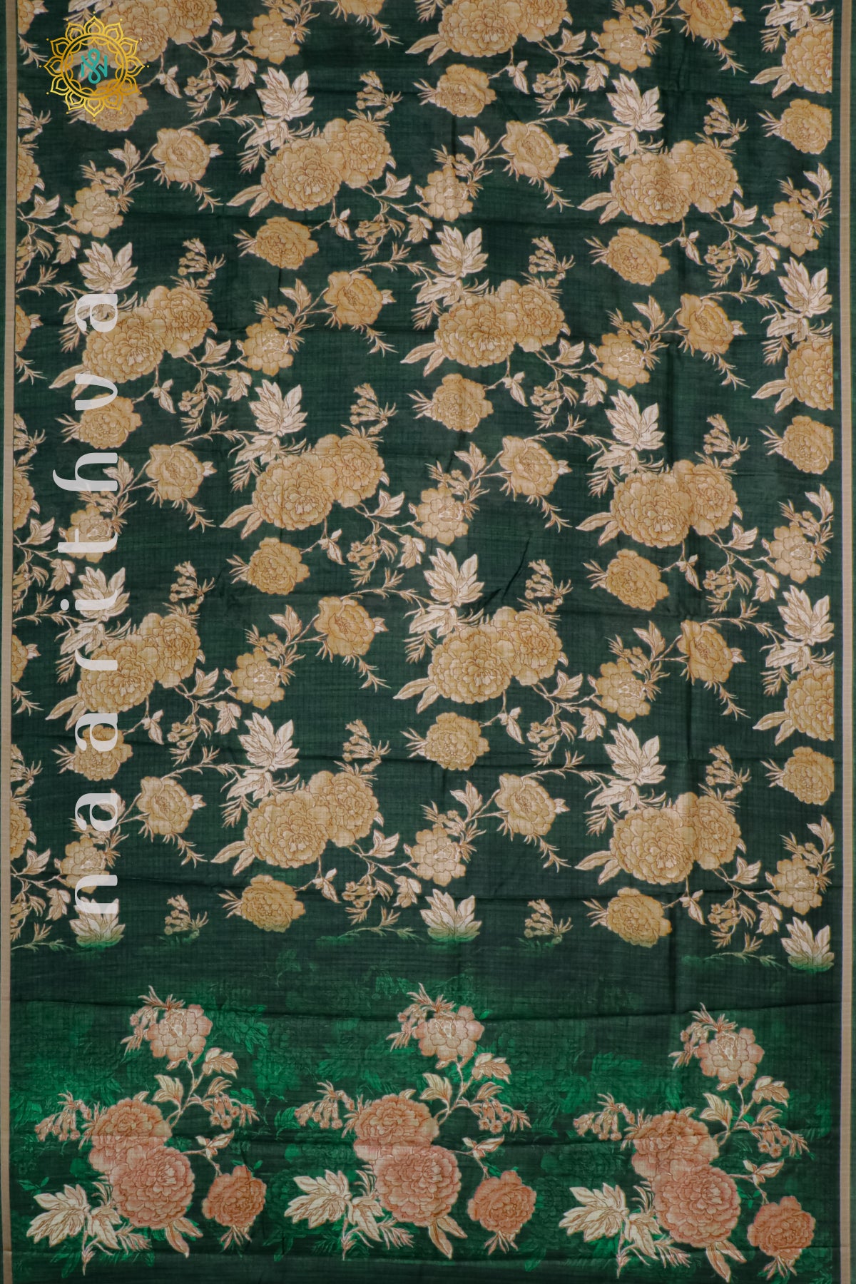 BOTTLE GREEN - SEMI TUSSAR SILK