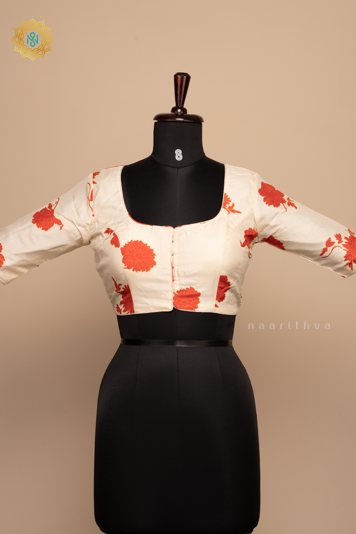 OFF WHITE WITH ORANGE - DOLA SILK READYMADE BLOUSE WITH FLORAL PRINTS