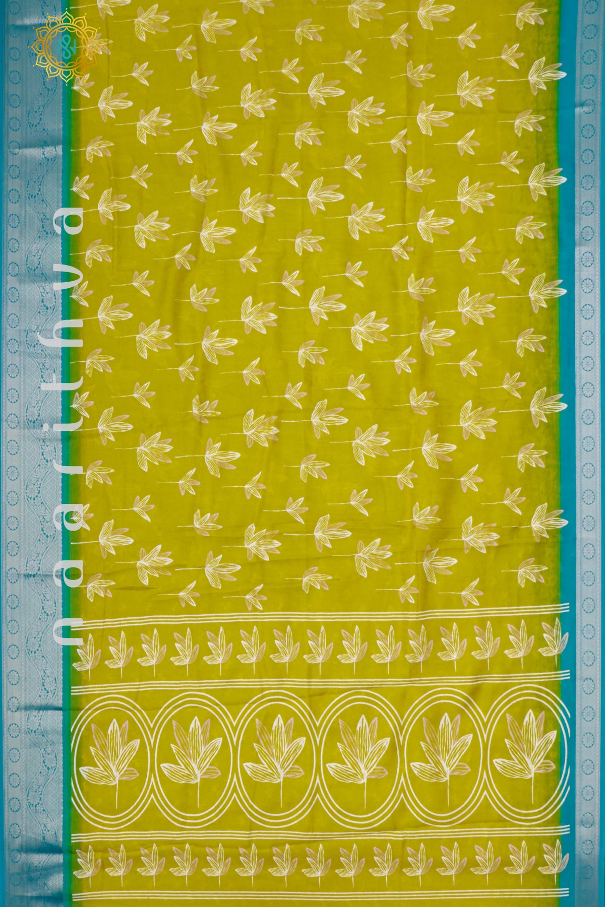 LEMON YELLOW WITH SKY BLUE - SEMI GEORGETTE