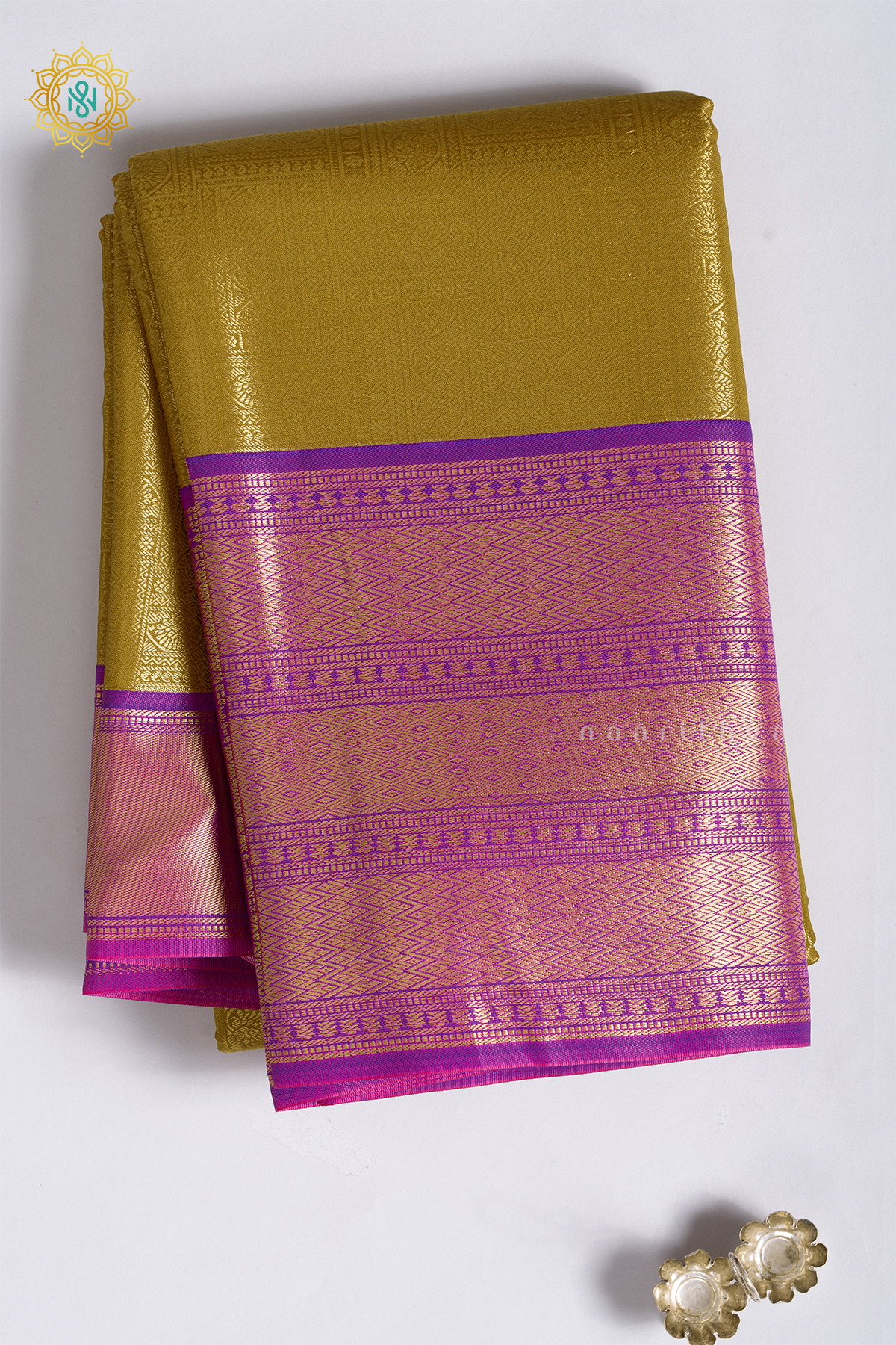 PARROT GREEN WITH PURPLE - SEMI KANCHI