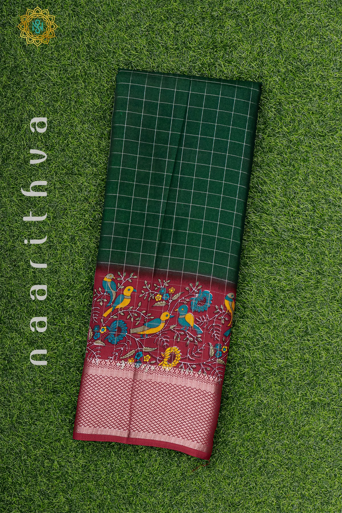 BOTTLE GREEN WITH MAROON - DOLA SILK