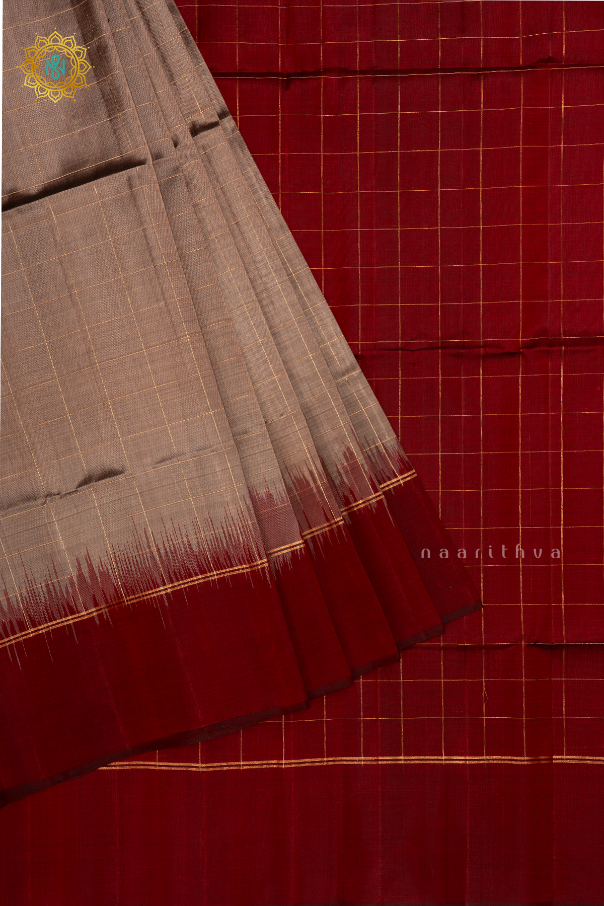 Beige With Red Pure Kanjiavaram Soft Silk Saree with Zari Checks All Over And Contrast Border