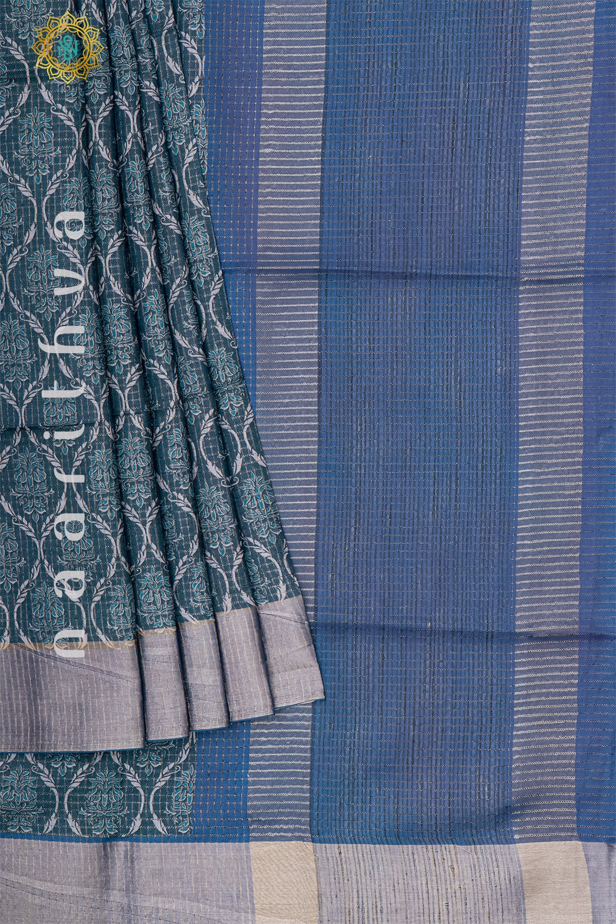 GREY WITH BLUE - SEMI TUSSAR SILK