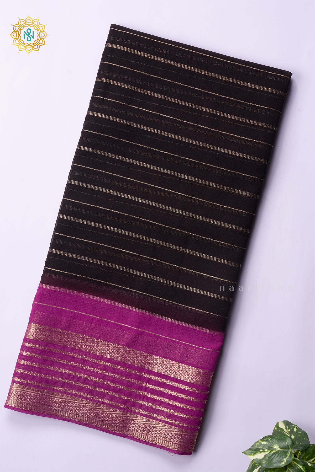 BLACK WITH LAVENDER - SEMI GEORGETTE
