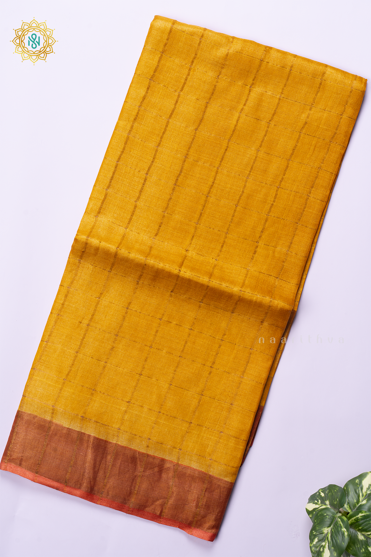 YELLOW WITH DARK PEACH - PURE TUSSAR SILK