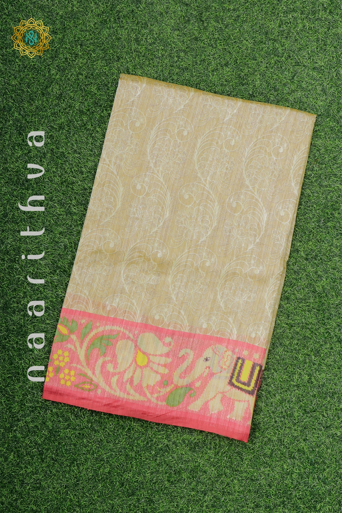 BEIGE WITH RED - JUTE COTTON