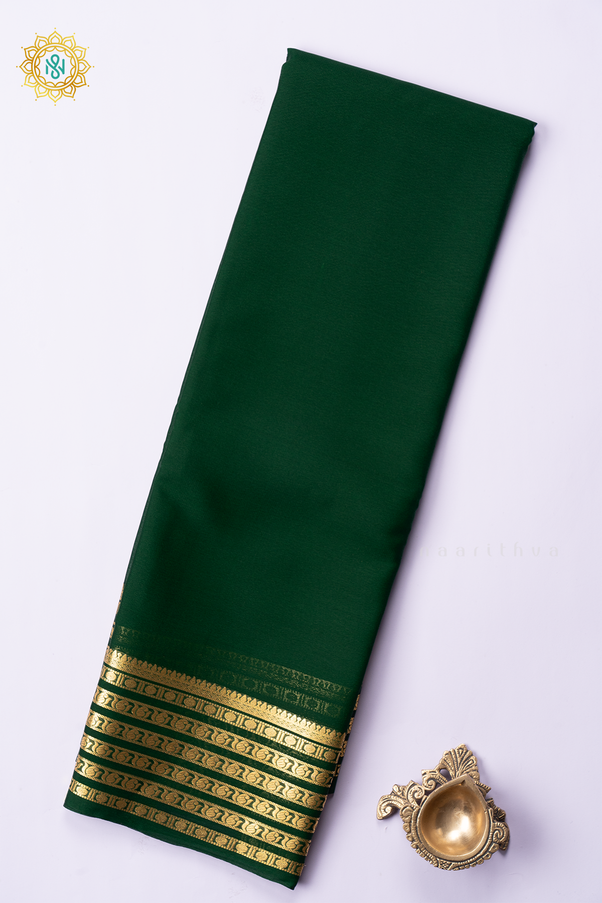 BOTTLE GREEN - PURE MYSORE CREPE SILK