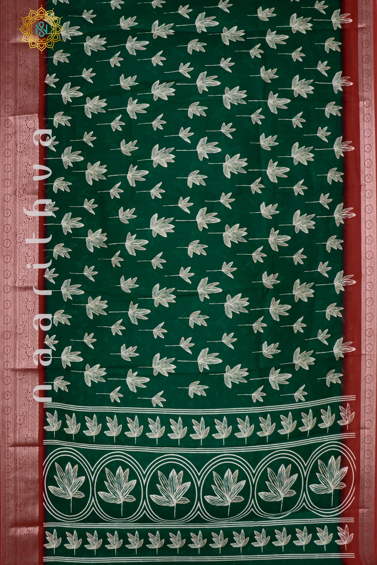 BOTTLE GREEN WITH RED - SEMI GEORGETTE