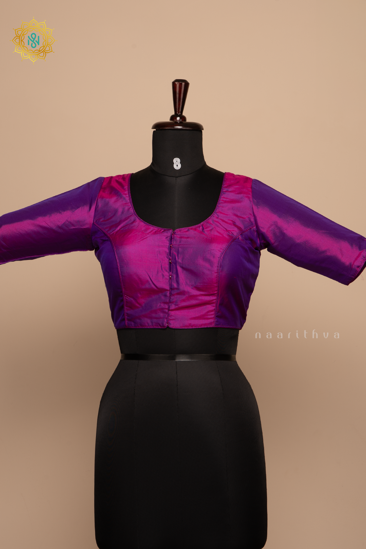 Dual Shade Of Purple - Semi Silk Readymade Blouse Allover Plain Body