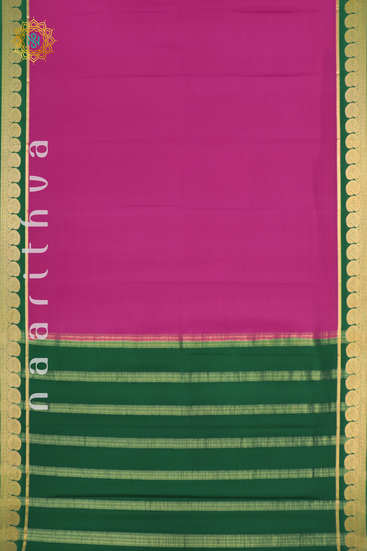 PINK WITH BOTTLE GREEN - PURE MYSORE CREPE SILK