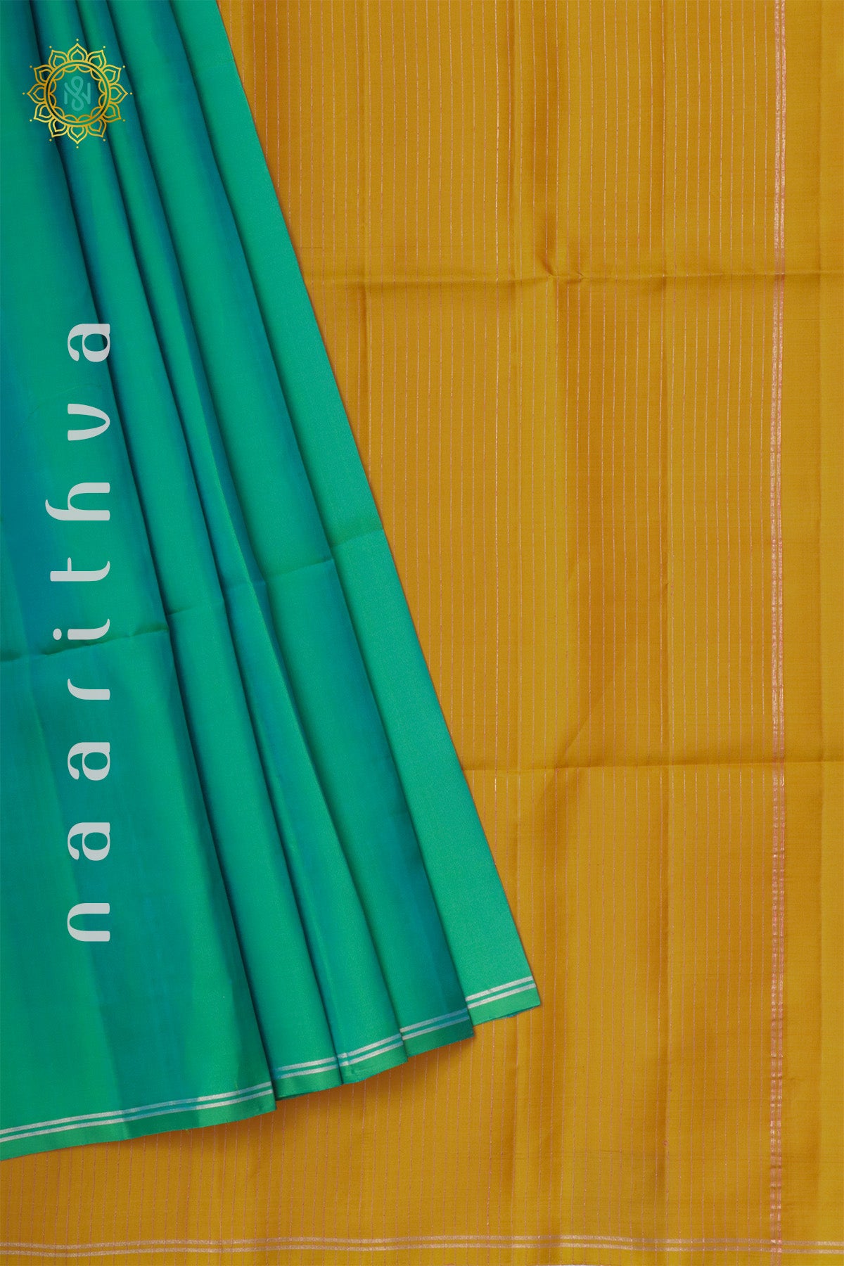 CYAN GREEN WITH YELLOW - PURE KANJIVARAM SOFT SILK