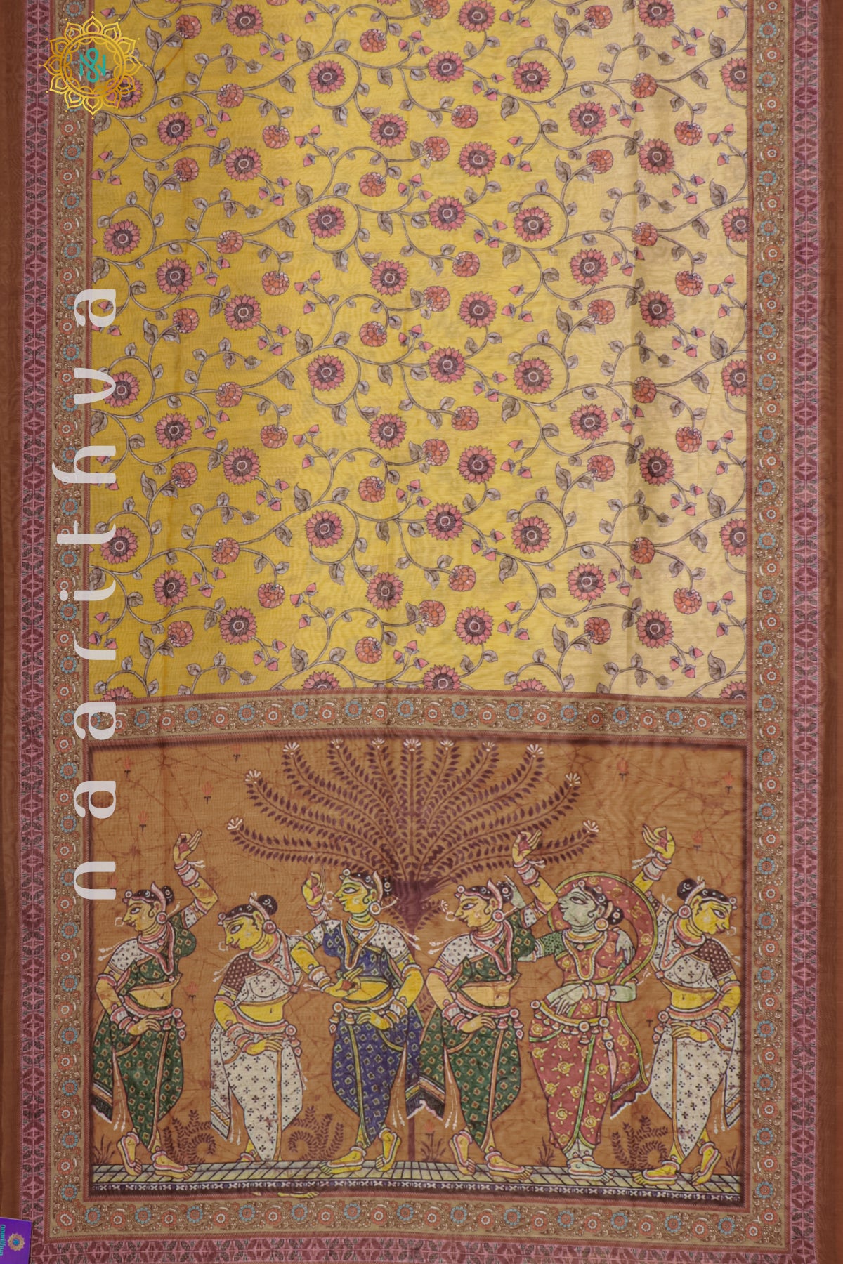 YELLOW WITH RUST ORANGE - CHANDERI SILK COTTON