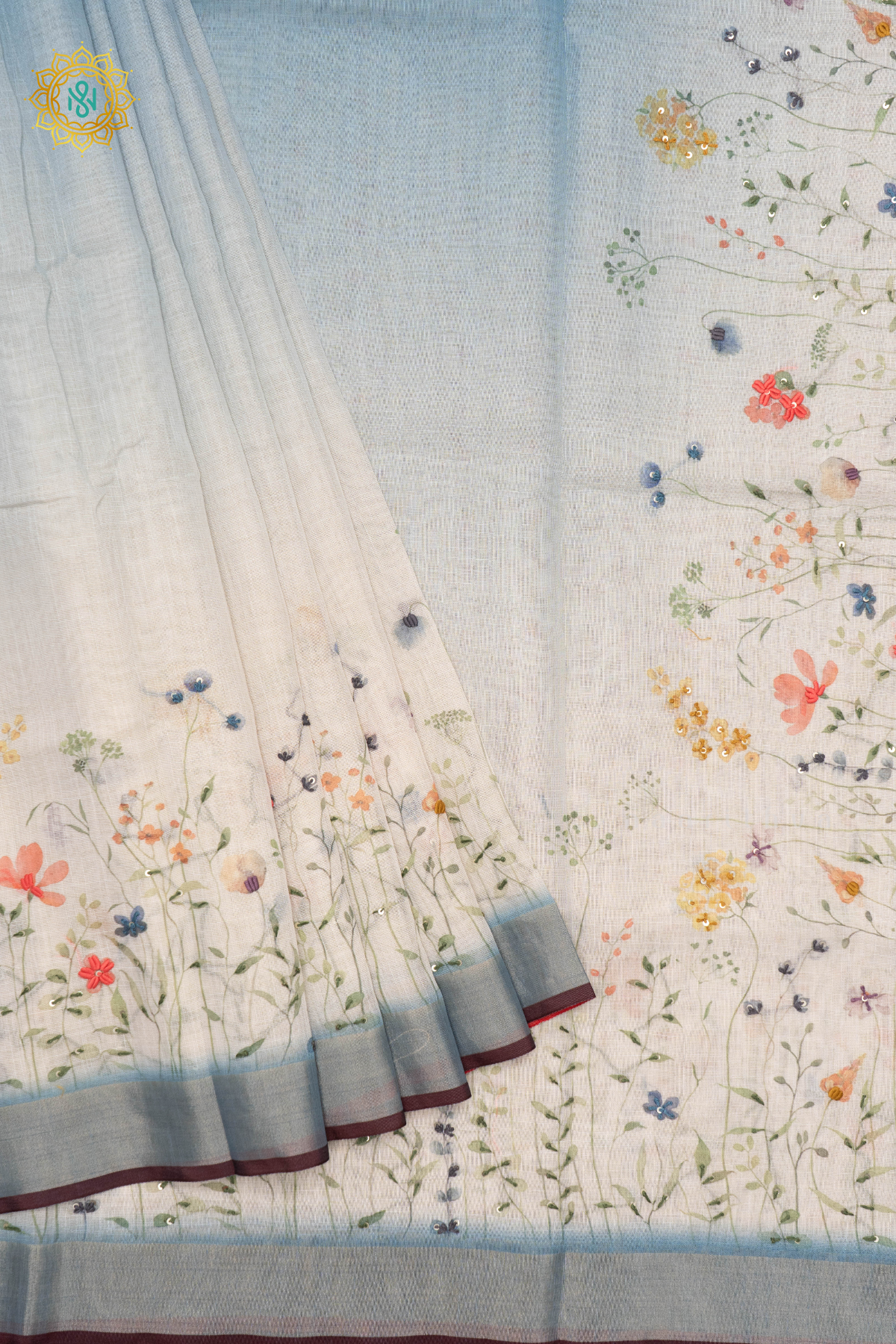 WHITE WITH AQUA BLUE - LINEN TISSUE