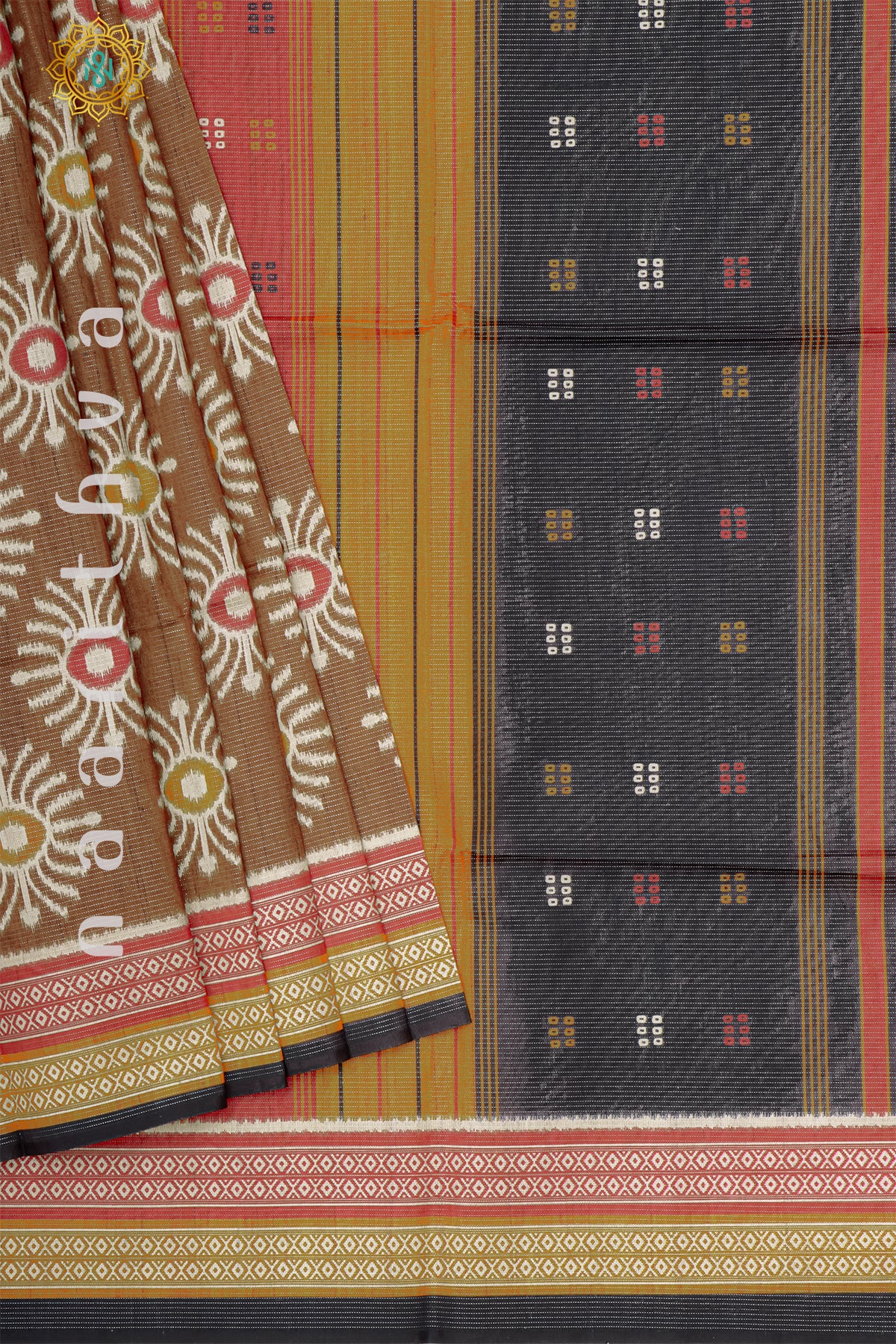 BROWN WITH BLACK - SEMI TUSSAR SILK