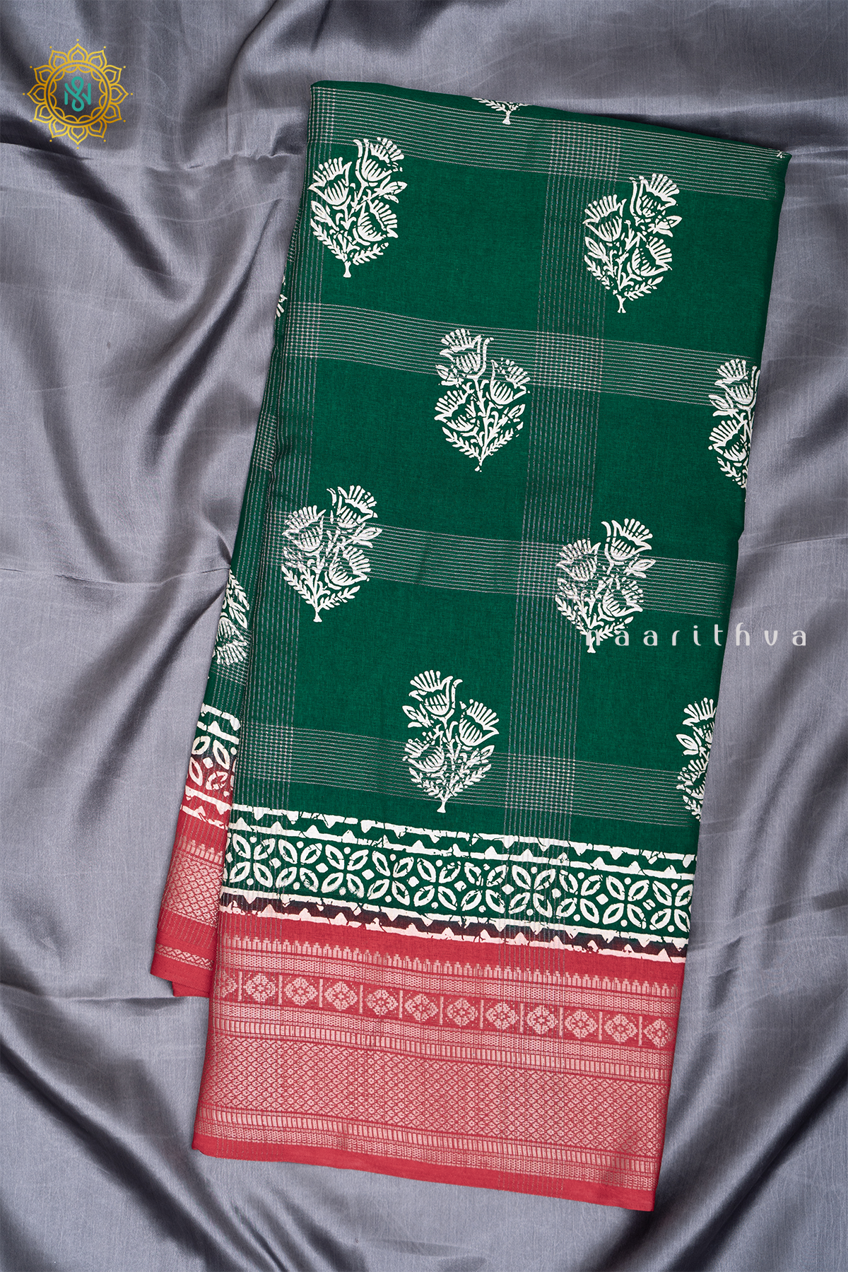 GREEN WITH RED - DOLA SILK