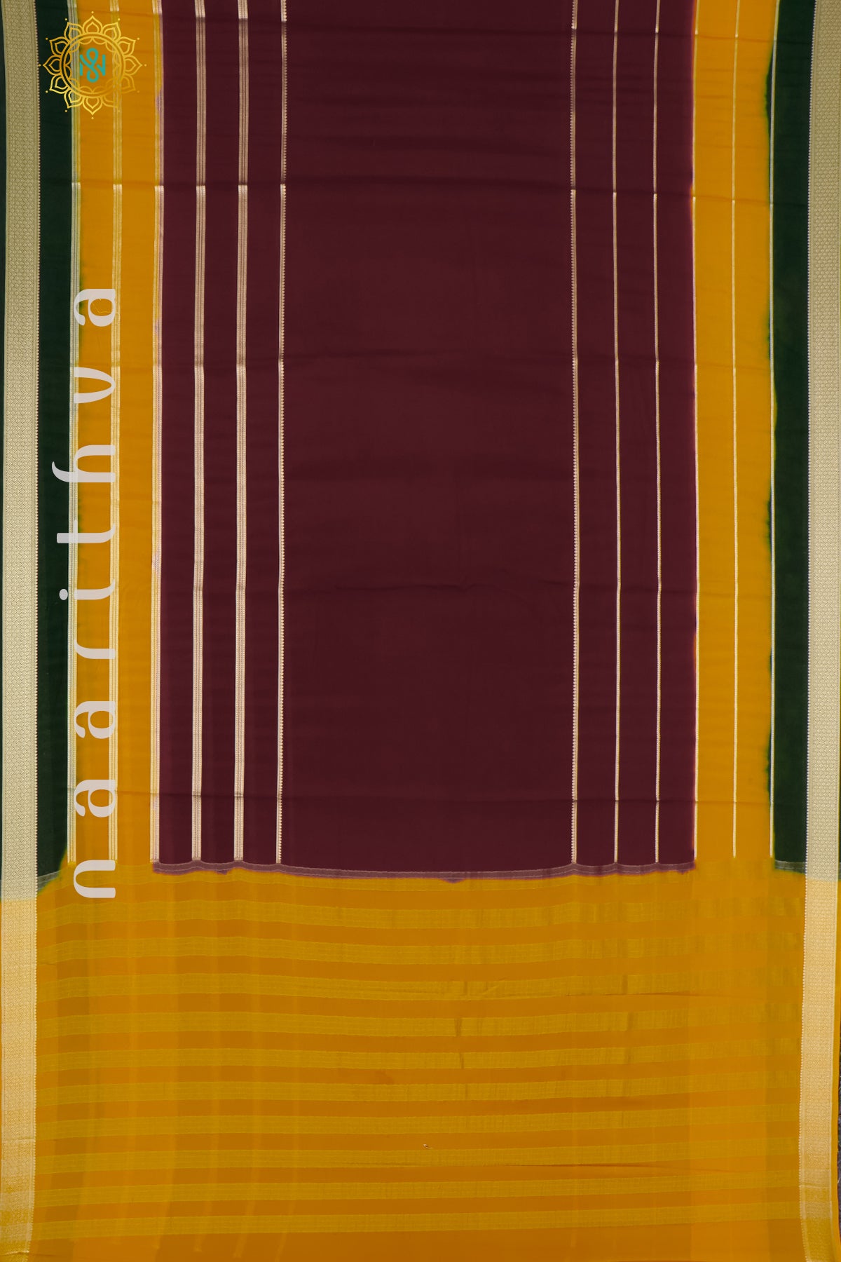 MAROON WITH YELLOW & GREEN - SEMI MYSORE CREPE SILk