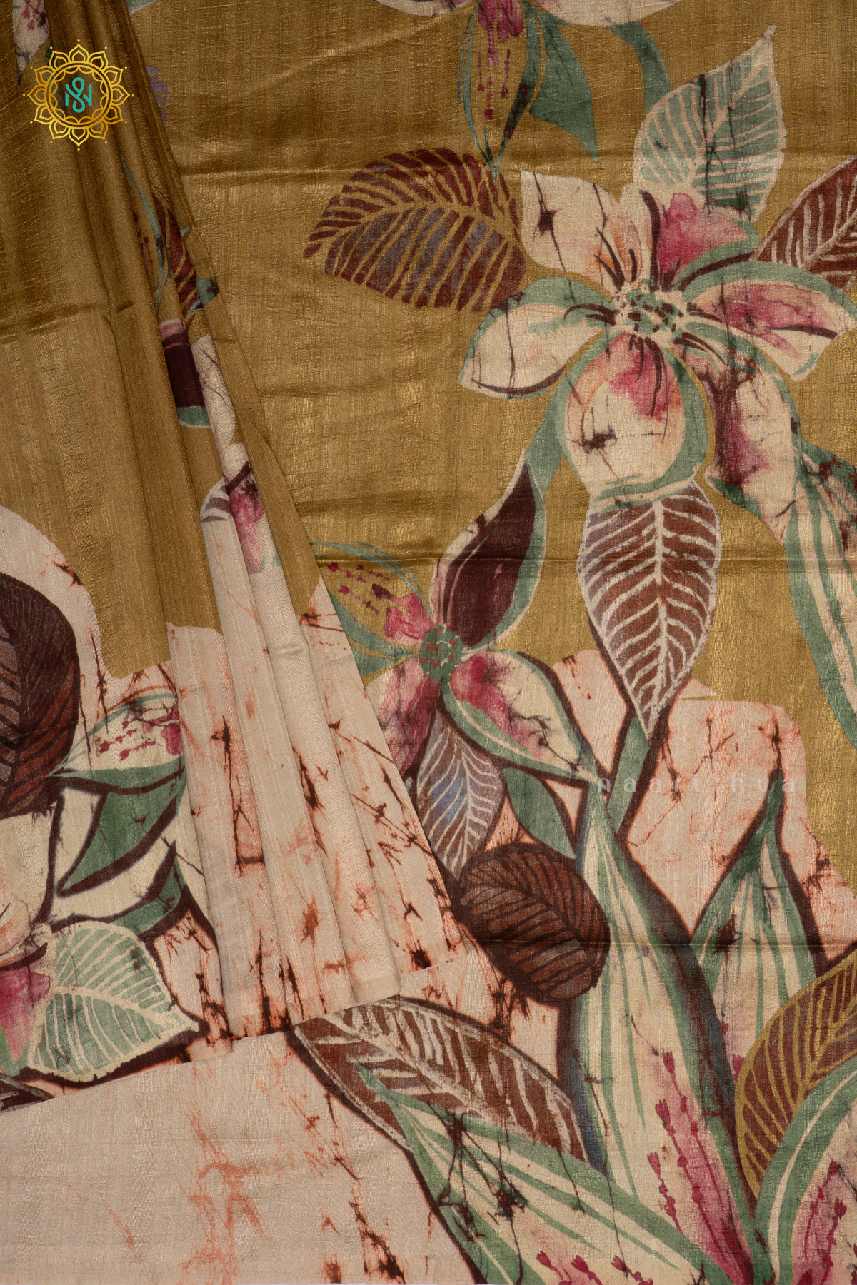 Light Biscuit - Semi Gicha Tussar Silk Saree with Allover Printed Body, Pallu and Blouse