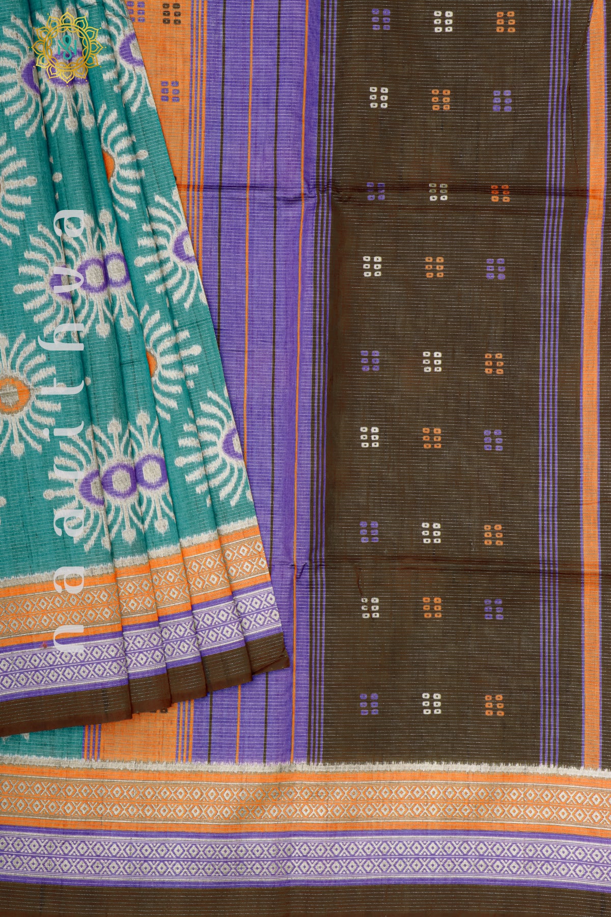 AQUA GREEN WITH BROWN - SEMI TUSSAR SILK