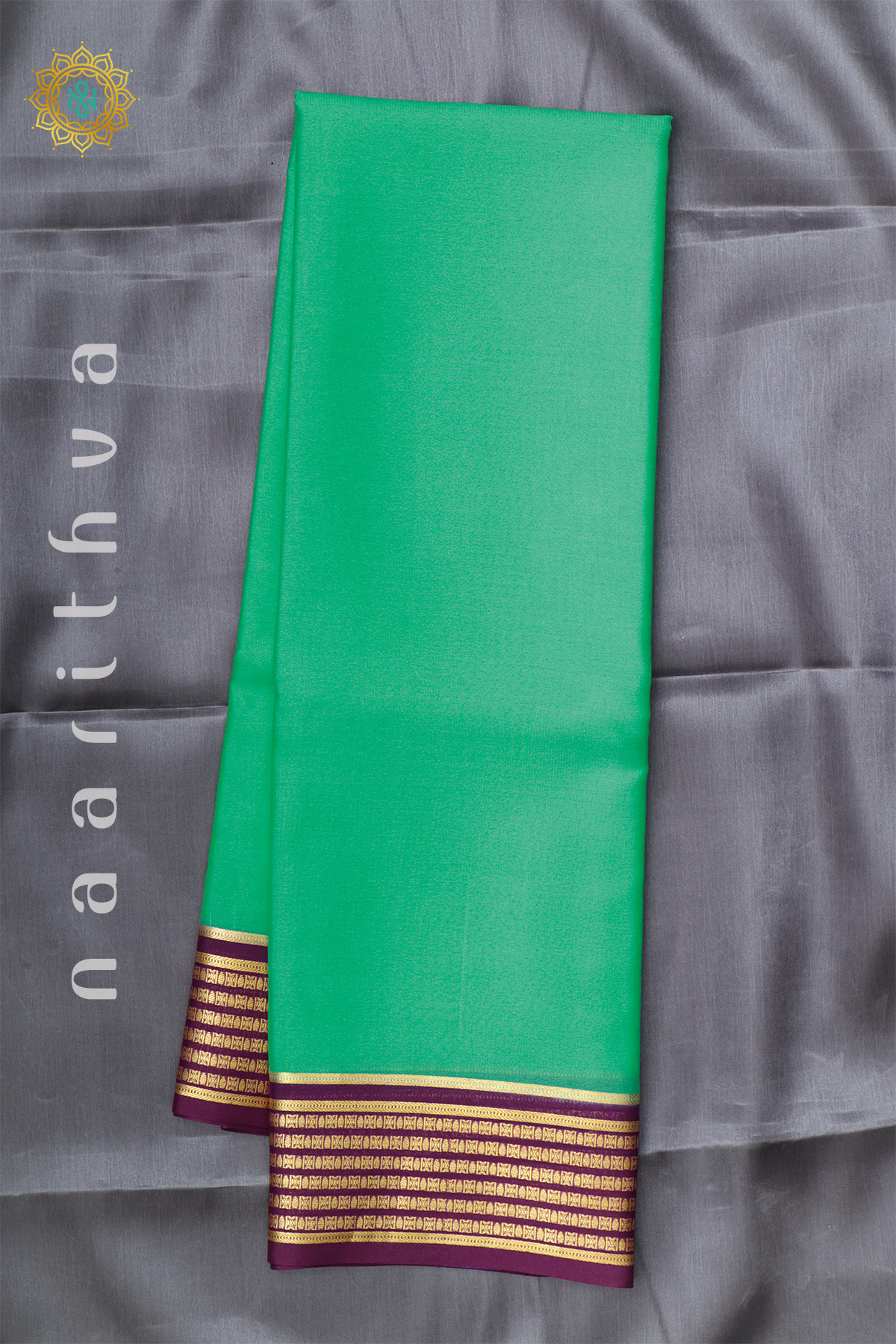 AQUA GREEN WITH WINE - PURE MYSORE CREPE SILK