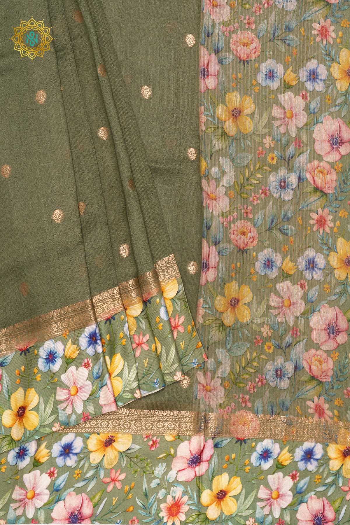 OLIVE GREEN - PURE TUSSAR SILK