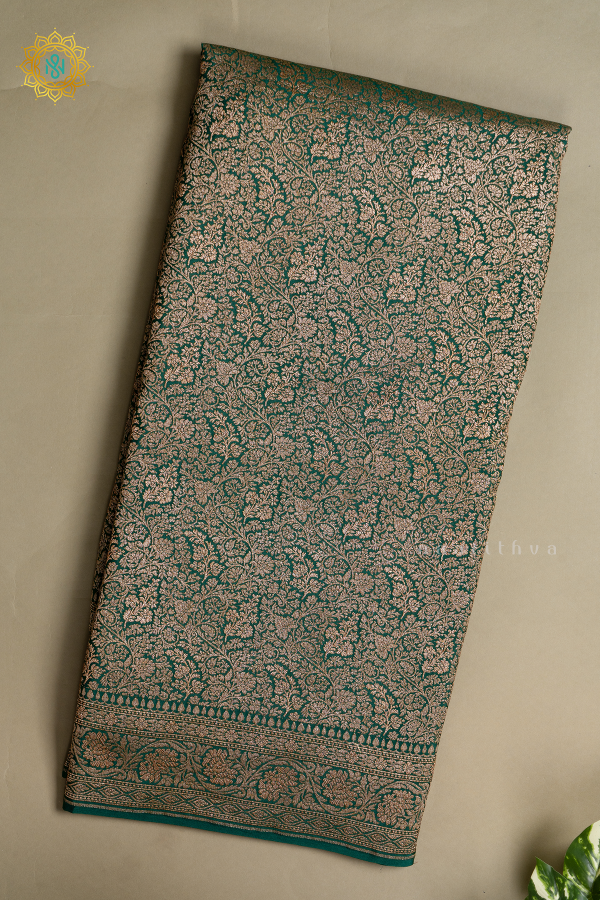 BOTTLE GREEN - PURE BANARASI CREPE