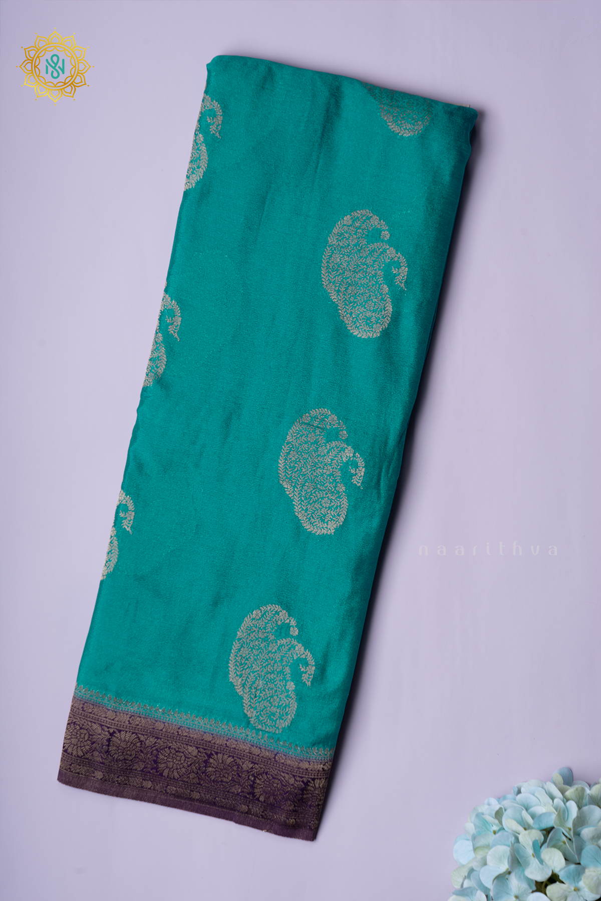 CYAN GREEN WITH PURPLE - SEMI CREPE GEORGETTE
