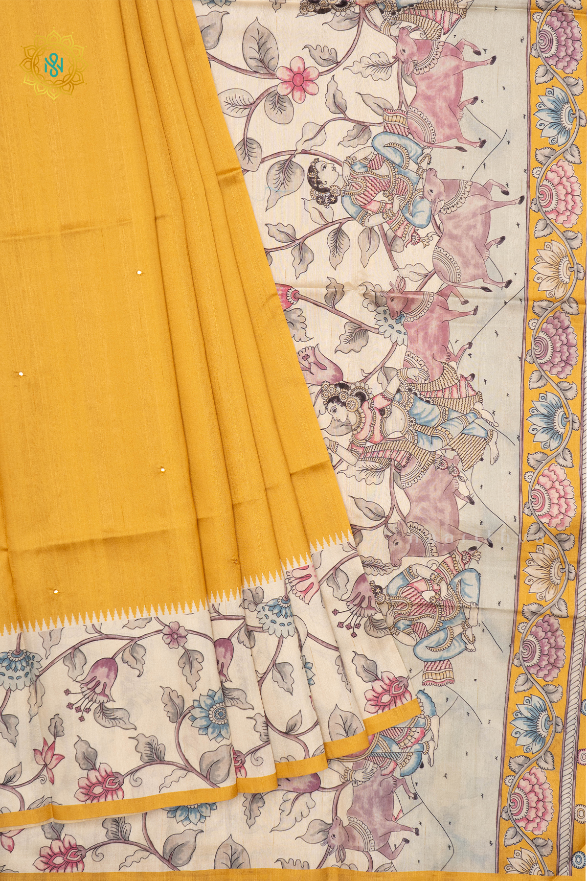 YELLOW WITH WHITE - SEMI TUSSAR SILK