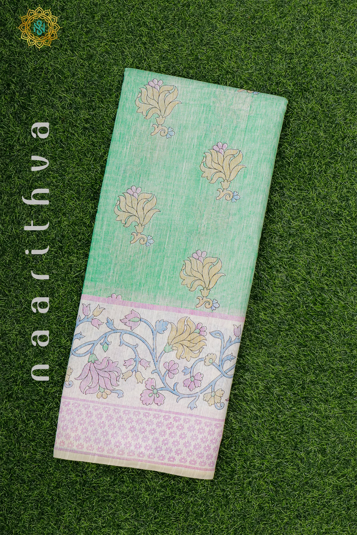 GREEN WITH WHITE - JUTE COTTON