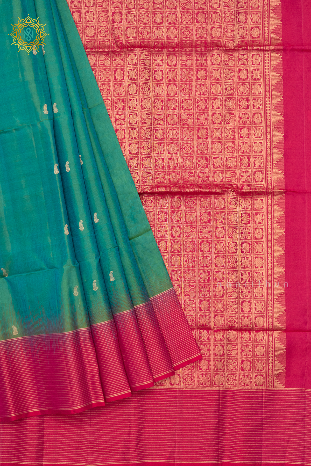 PEACOCK GREEN WITH PINK - PURE KANJIVARAM SOFT SILK