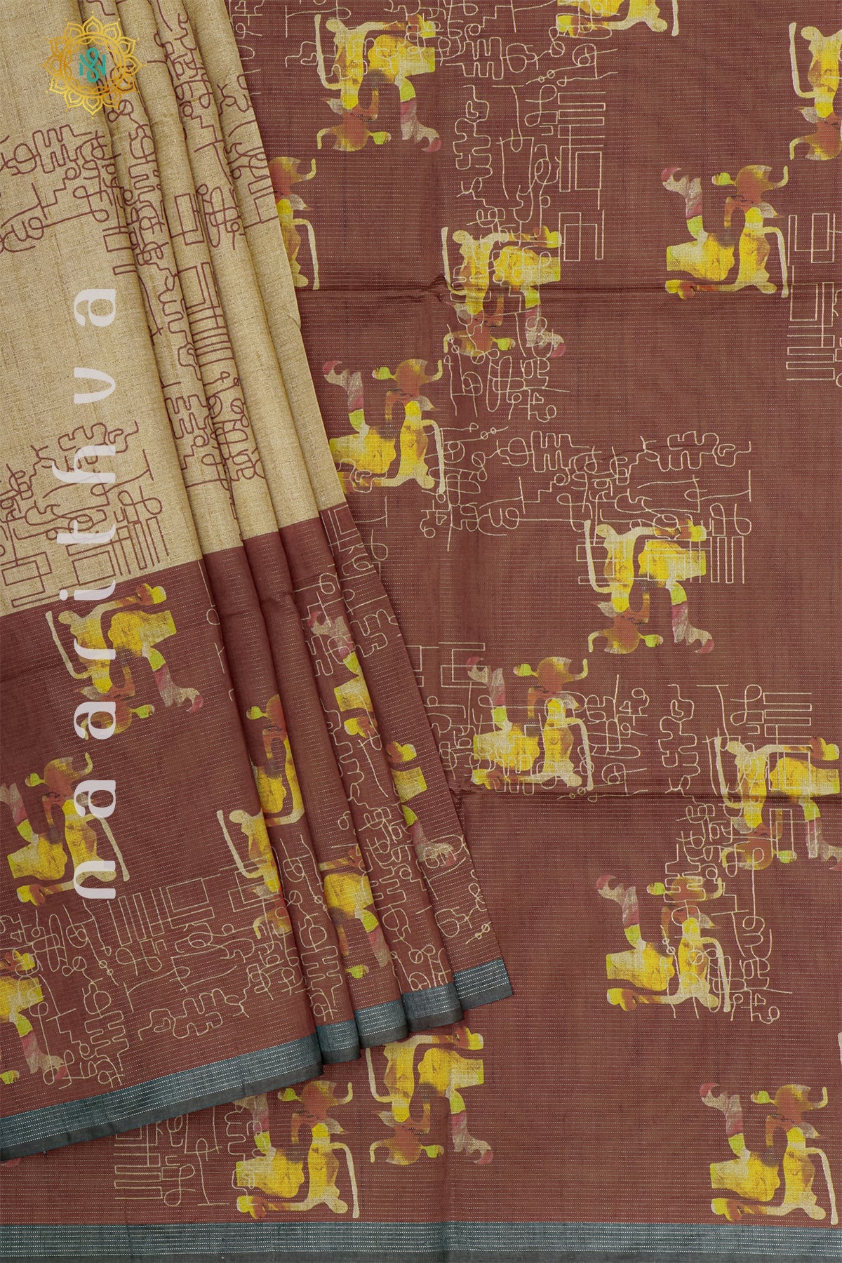 BROWN WITH GREY - SEMI TUSSAR SILK