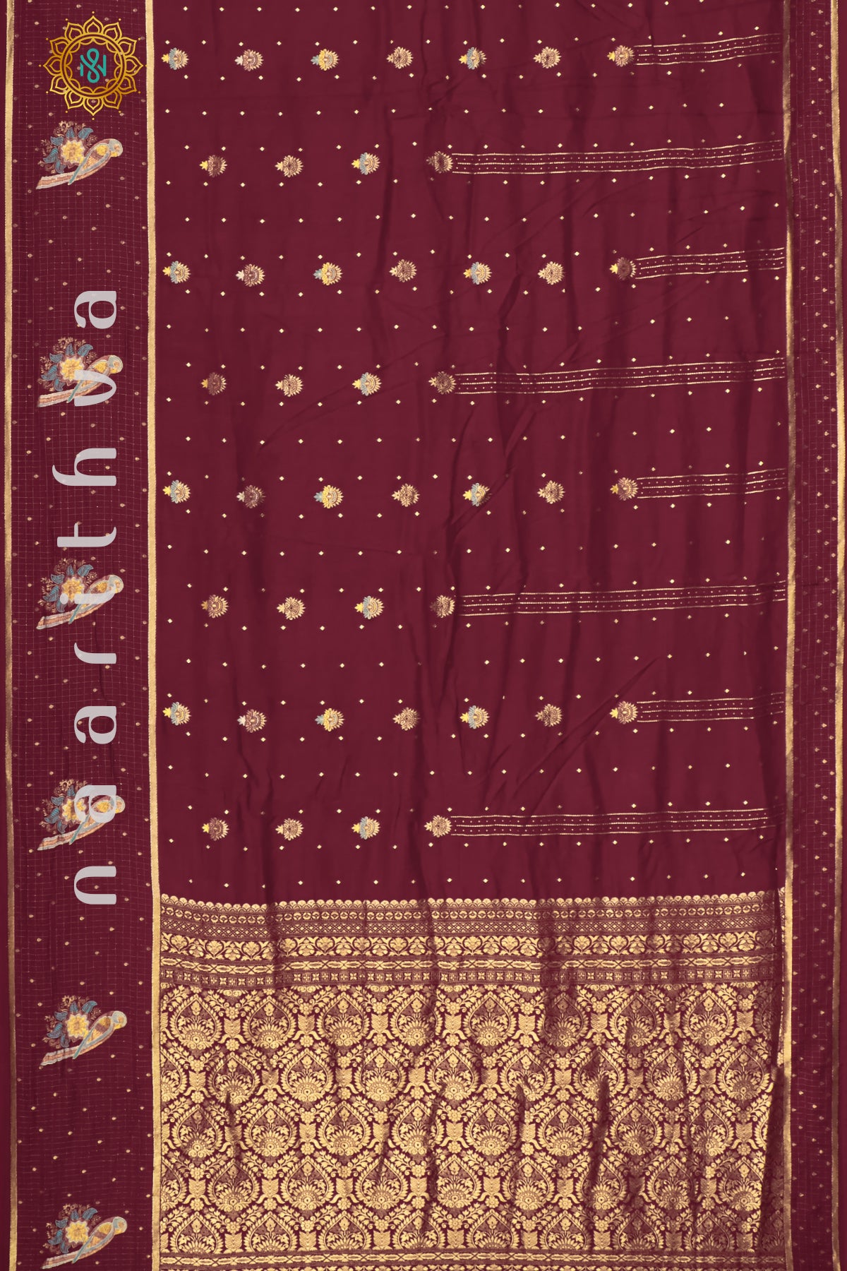 MAROON WITH BOTTLE GREEN - DOLA SILK