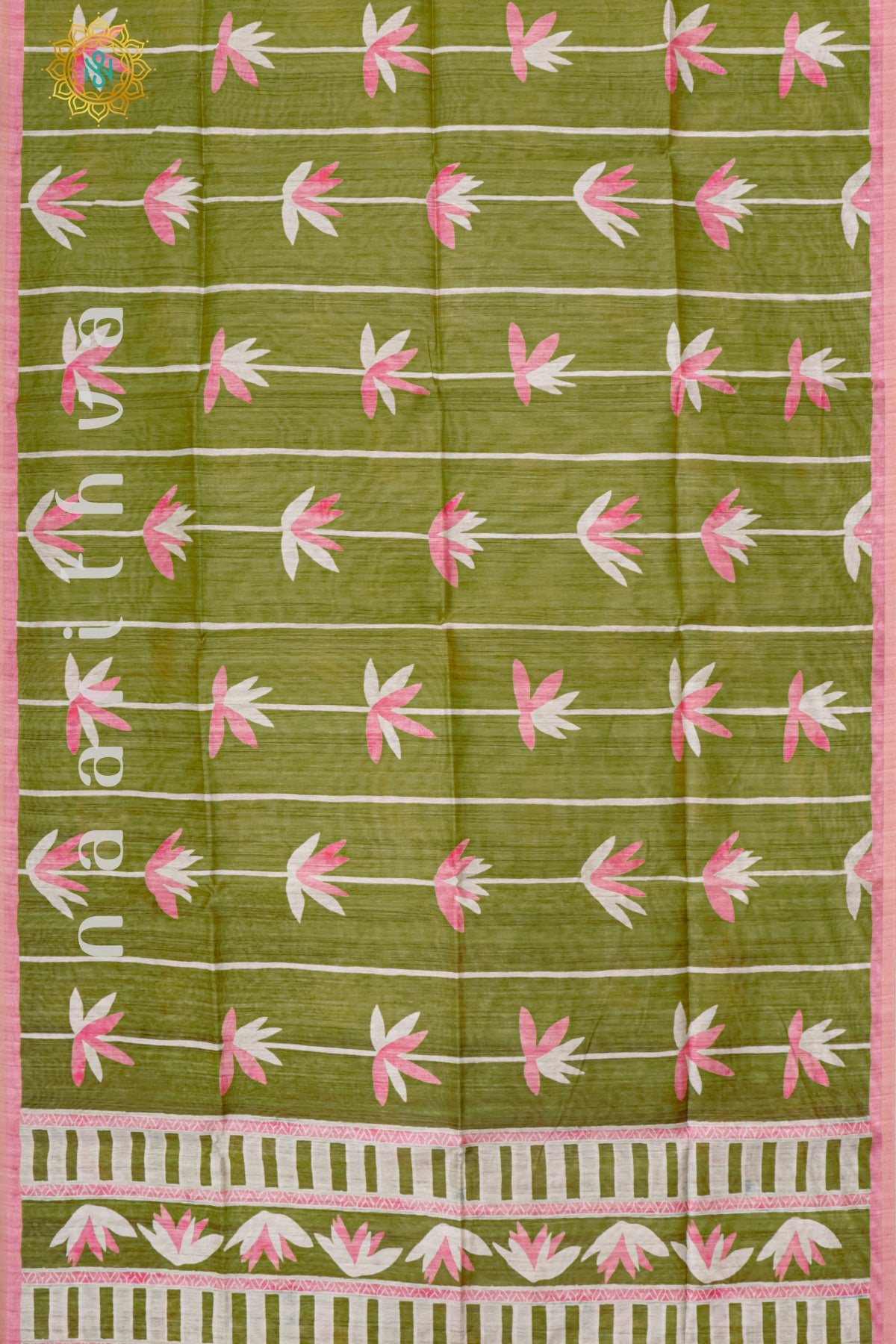 GREEN WITH PINK - SEMI TUSSAR SILK