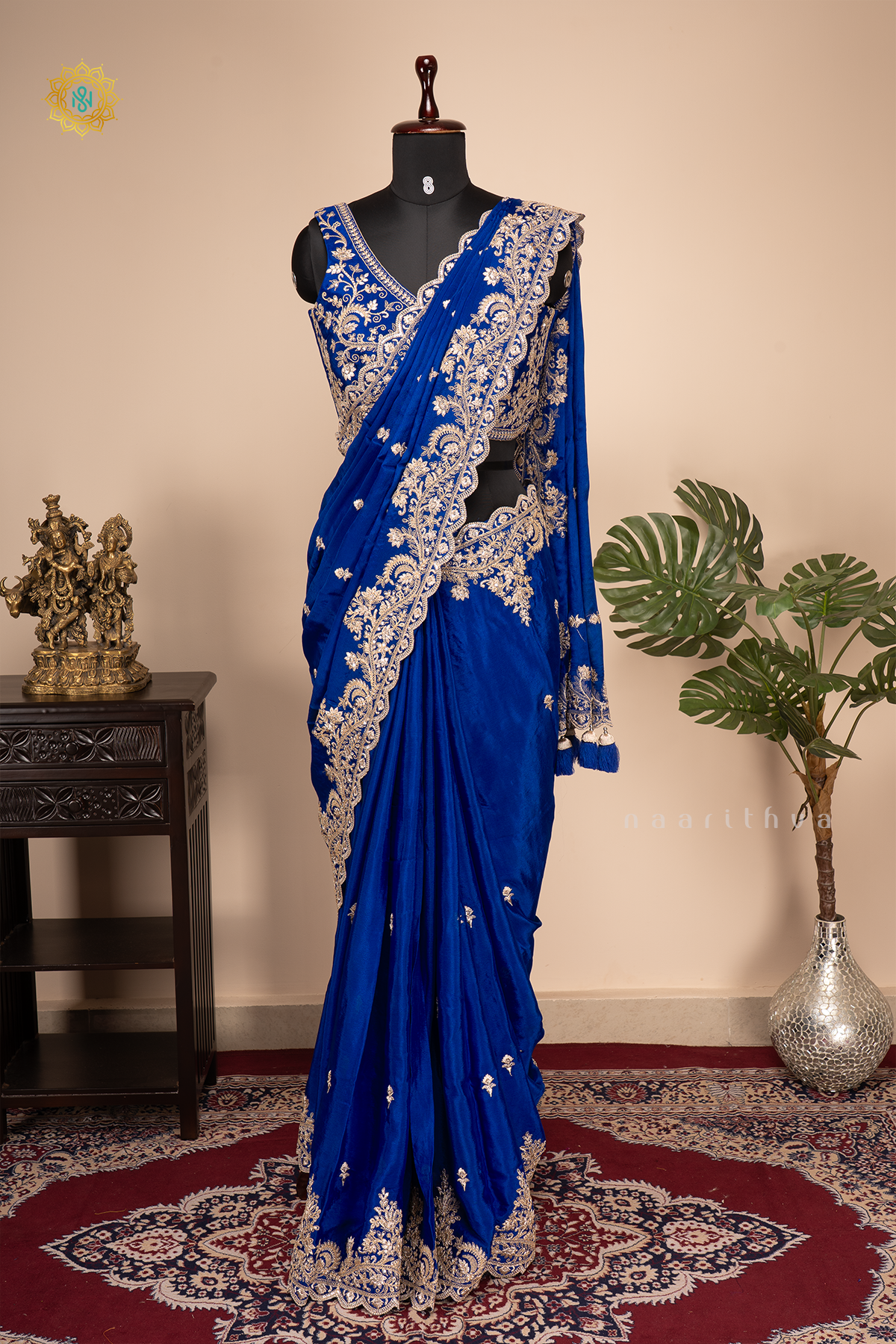 Blue Crepe Party Wear Saree With Readymade Blouse