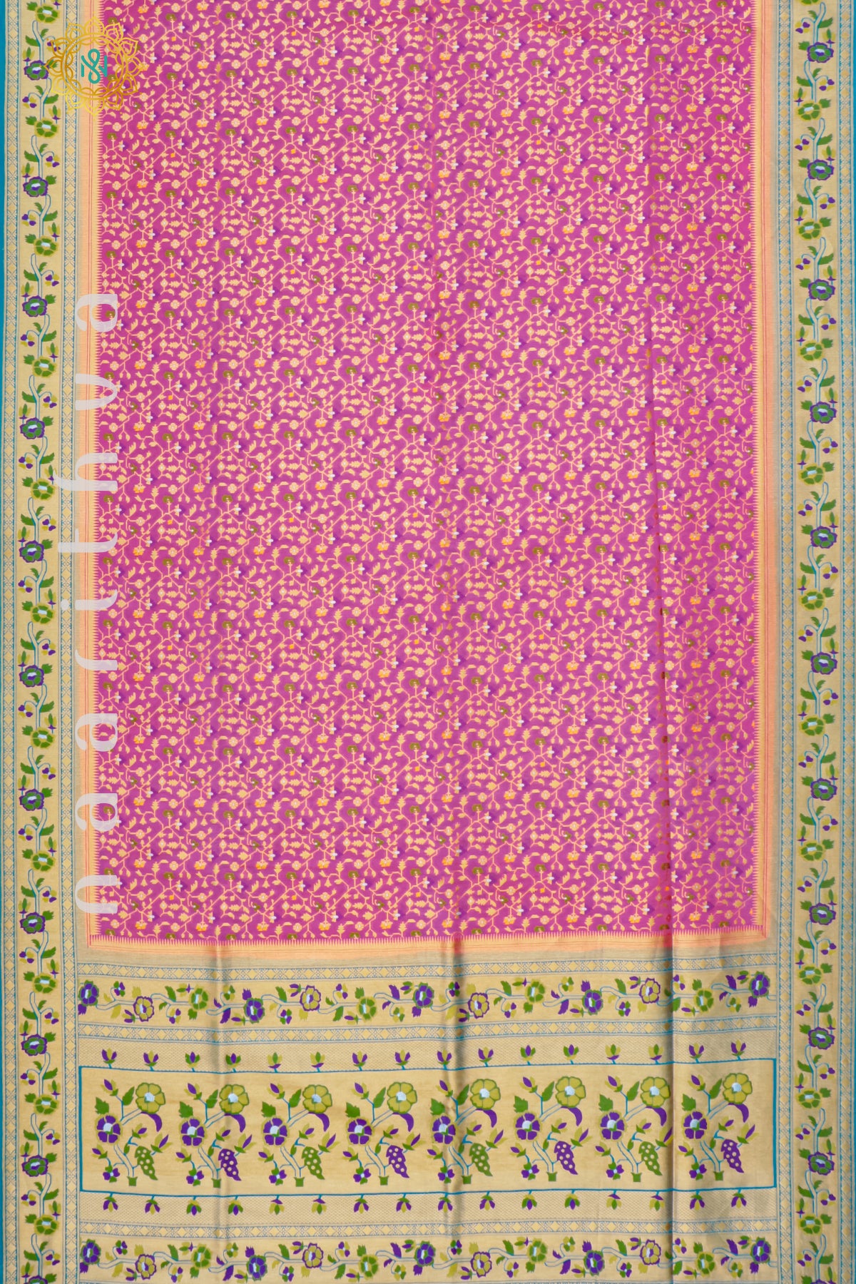 PINK WITH SKY BLUE - SEMI CREPE GEORGETTE