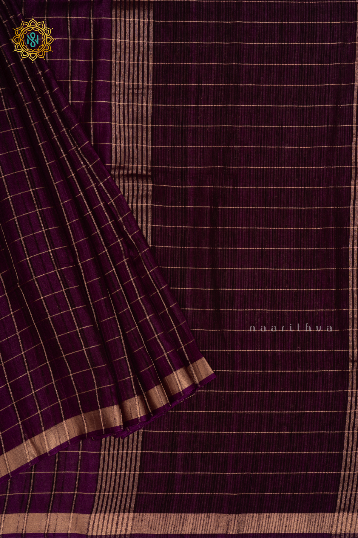 PURPLE - SEMI RAW SILK SAREE WITH ALLOVER ZARI CHECKS