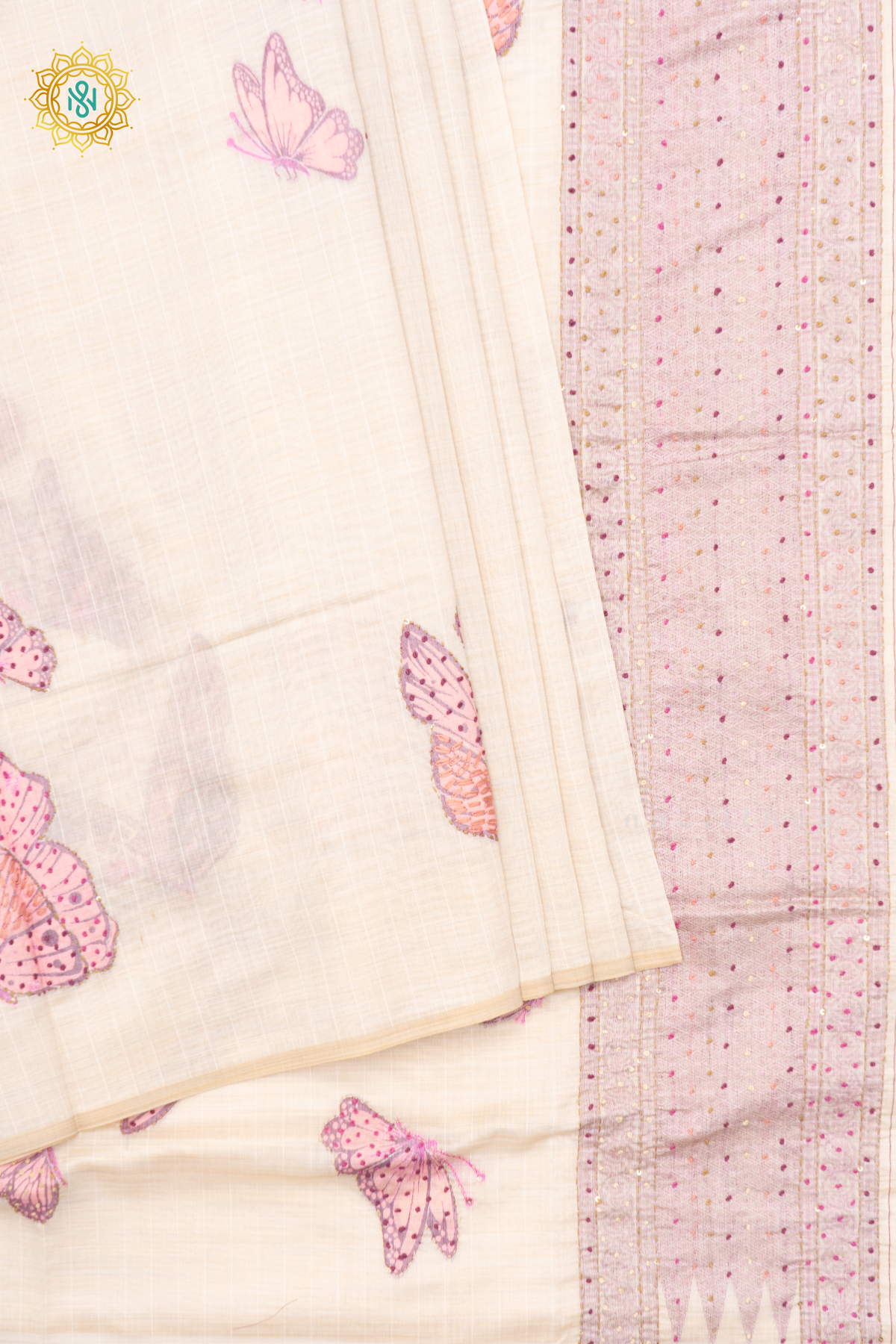 WHITE WITH LAVENDER - MOONGA COTTON