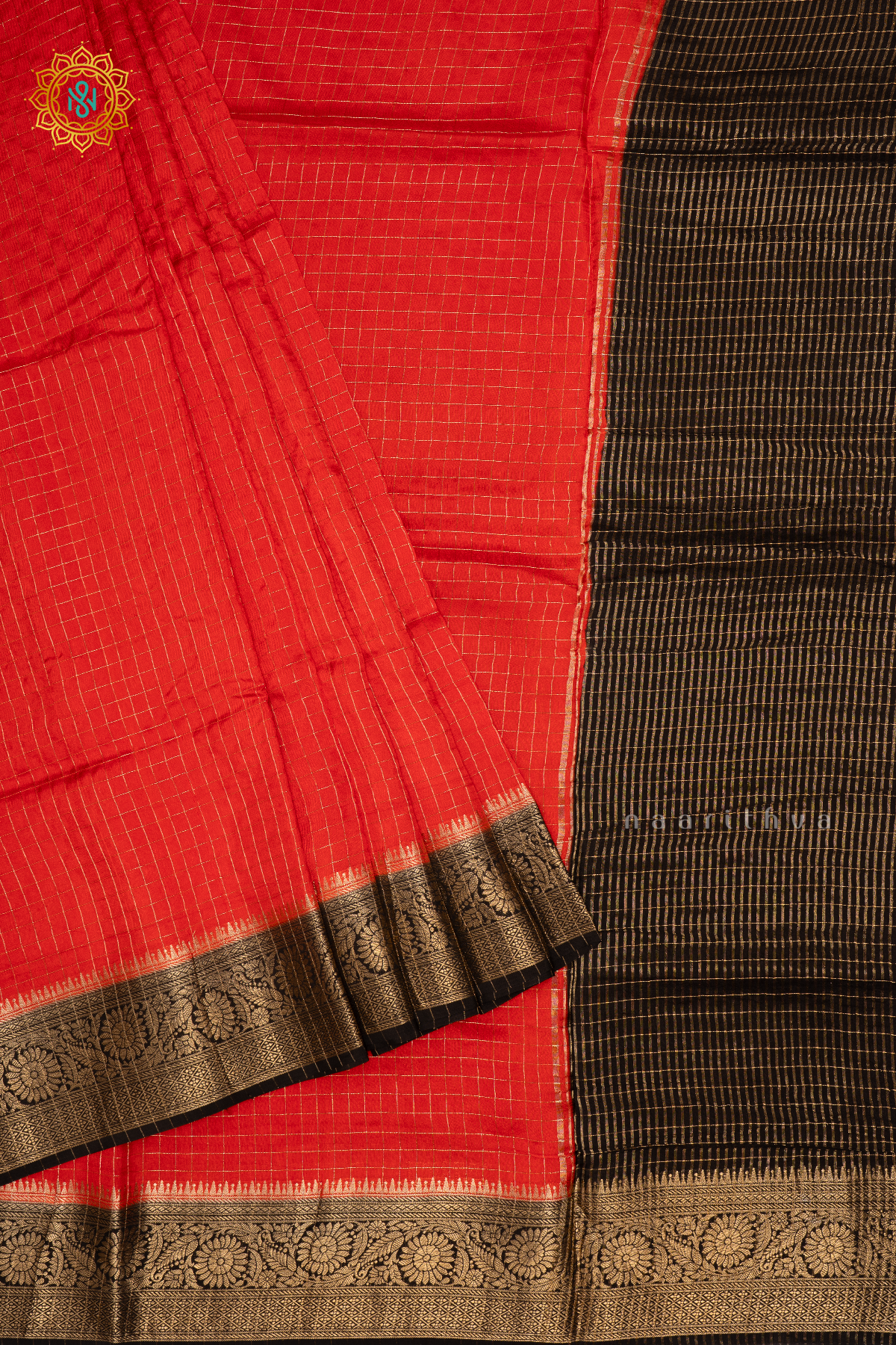 RED WITH BLACK - SEMI CREPE SILK SAREE