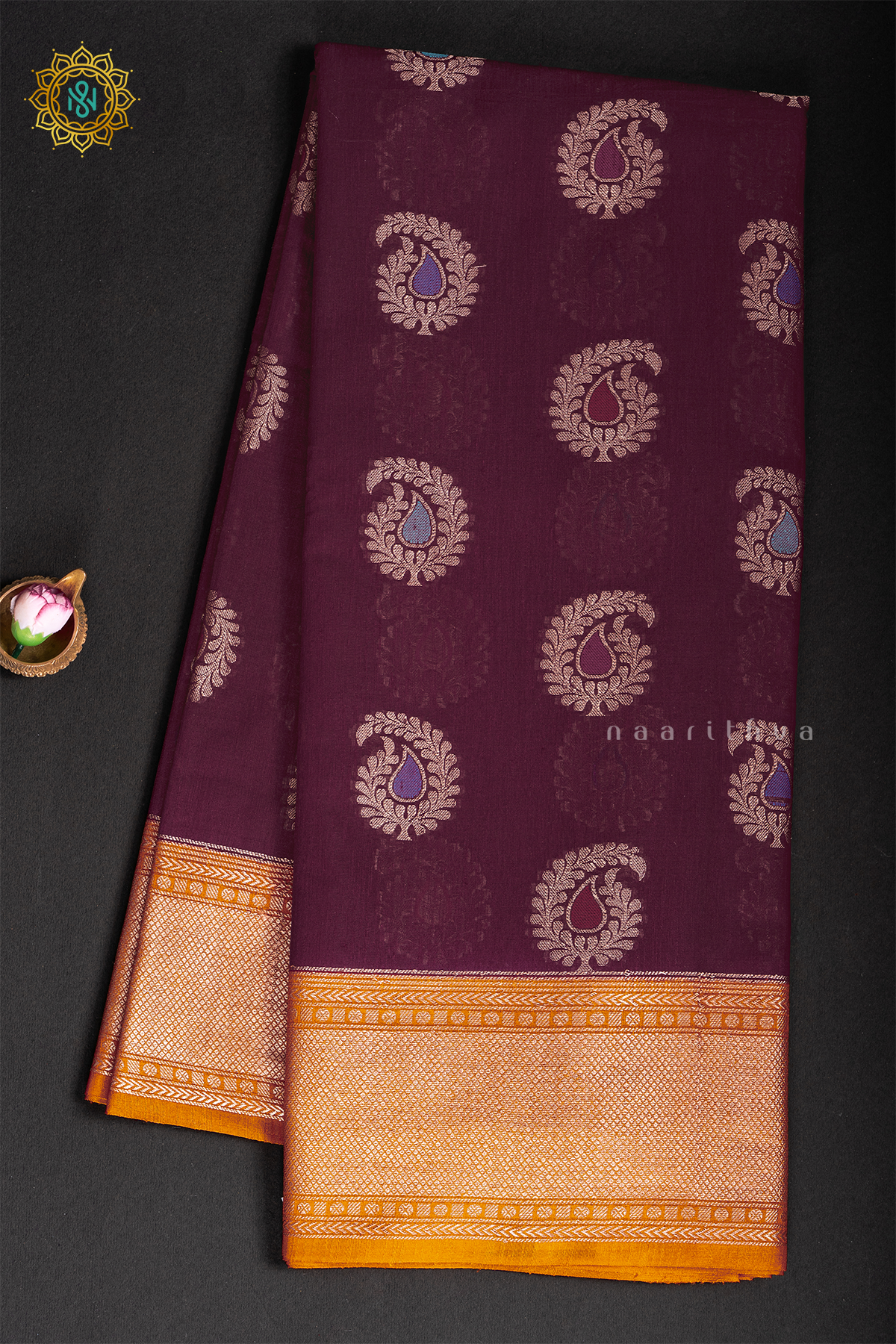 MAROON WITH MANGO YELLOW - JUTE COTTON