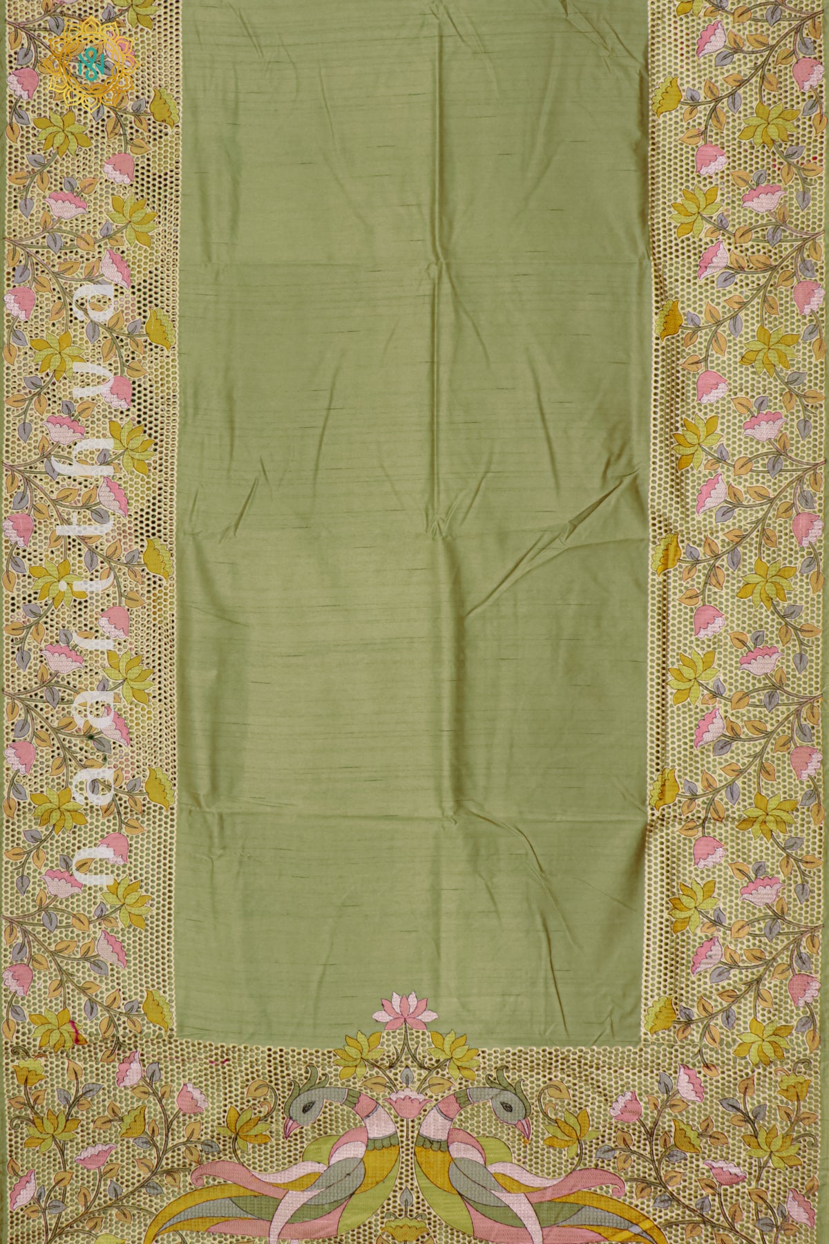 GREEN - SEMI TUSSAR SILK WITH CUT WORK