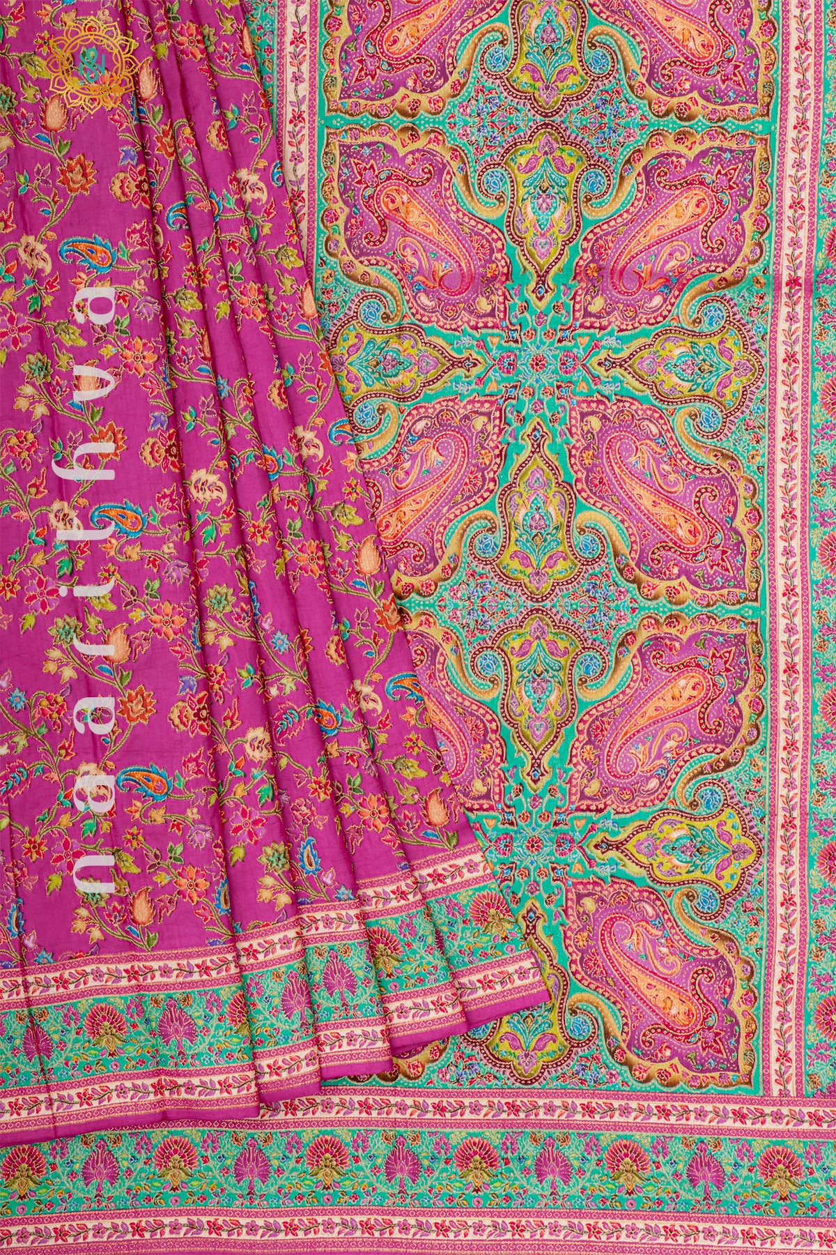 PINK WITH AQUA GREEN - DOLA SILK