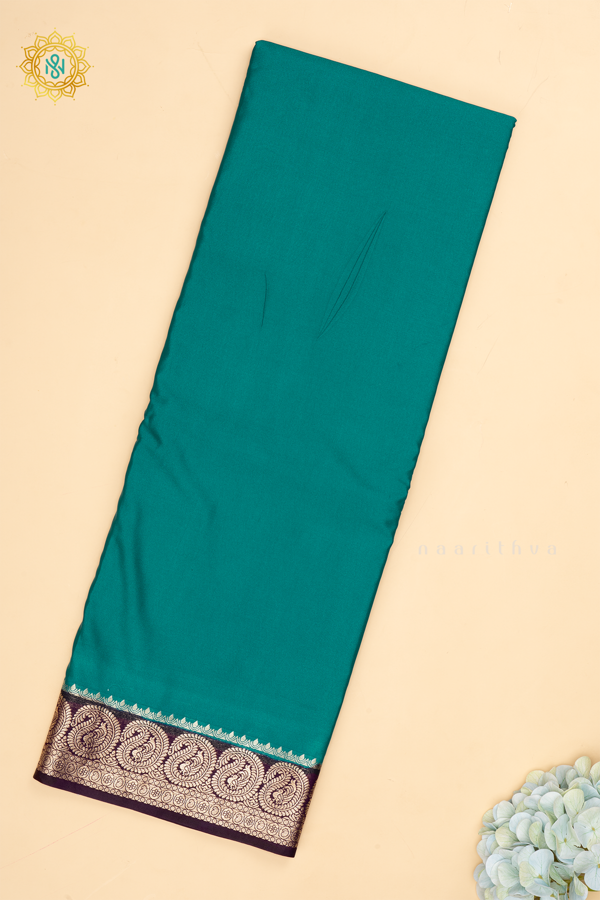 Blue With Deep Purple - Semi Mysore Crepe Saree Allover Plain Body With Contrast Mango Zari Border