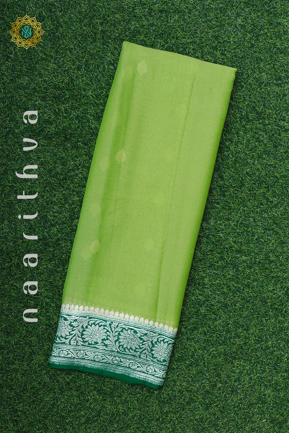 LIGHT GREEN WITH BOTTLE GREEN - PURE CHIFFON BANARAS