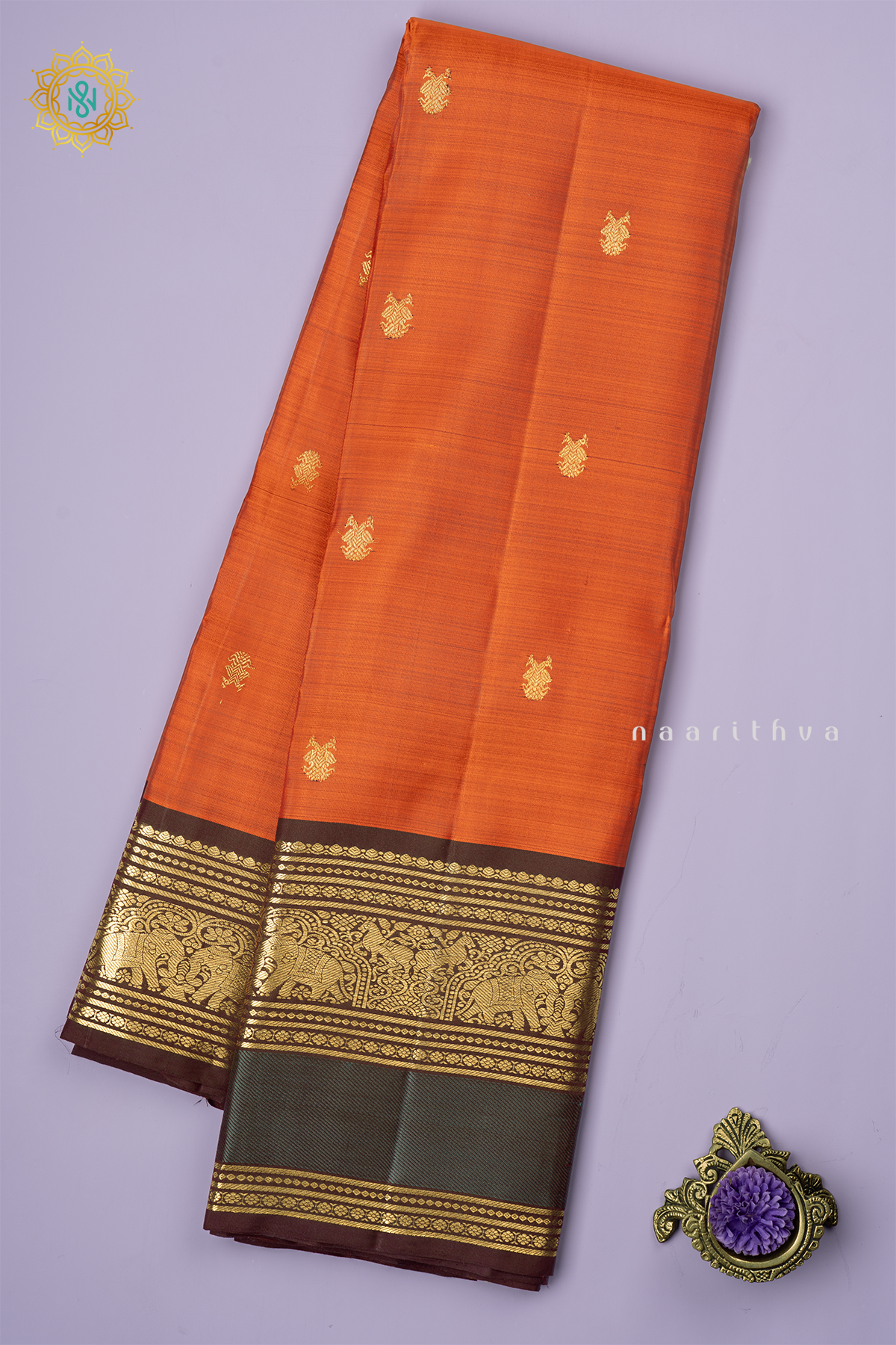 RUST ORANGE WITH BROWN - PURE KANJIVARAM SILK