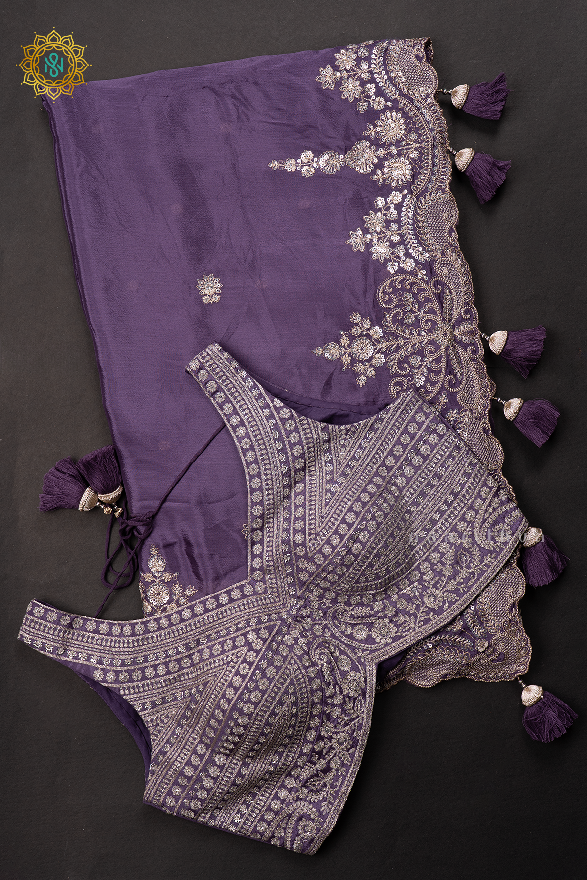 LAVENDER - CREPE PARTY WEAR SAREE WITH READYMADE BLOUSE