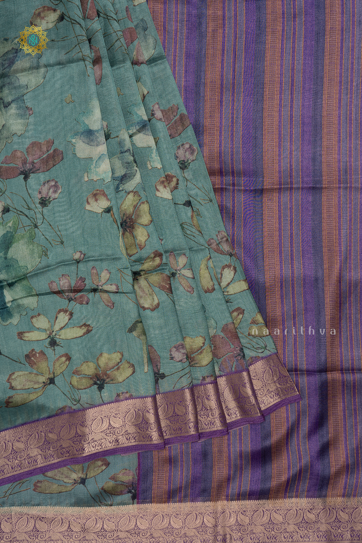 Elephant Grey With Magenta Organza Crepe Saree With Printed Body And Zari Border